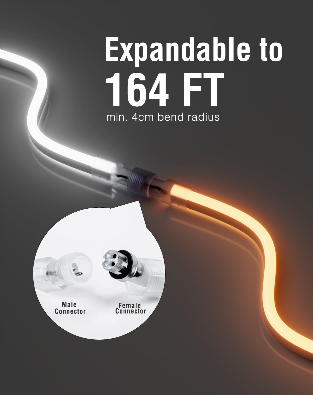 Shine Decor 50Ft Led Neon Rope Lights, 2500K Warm White, Waterproof Smd2835, Cuttable, Indoor/Outdoor Ambiance Lighting