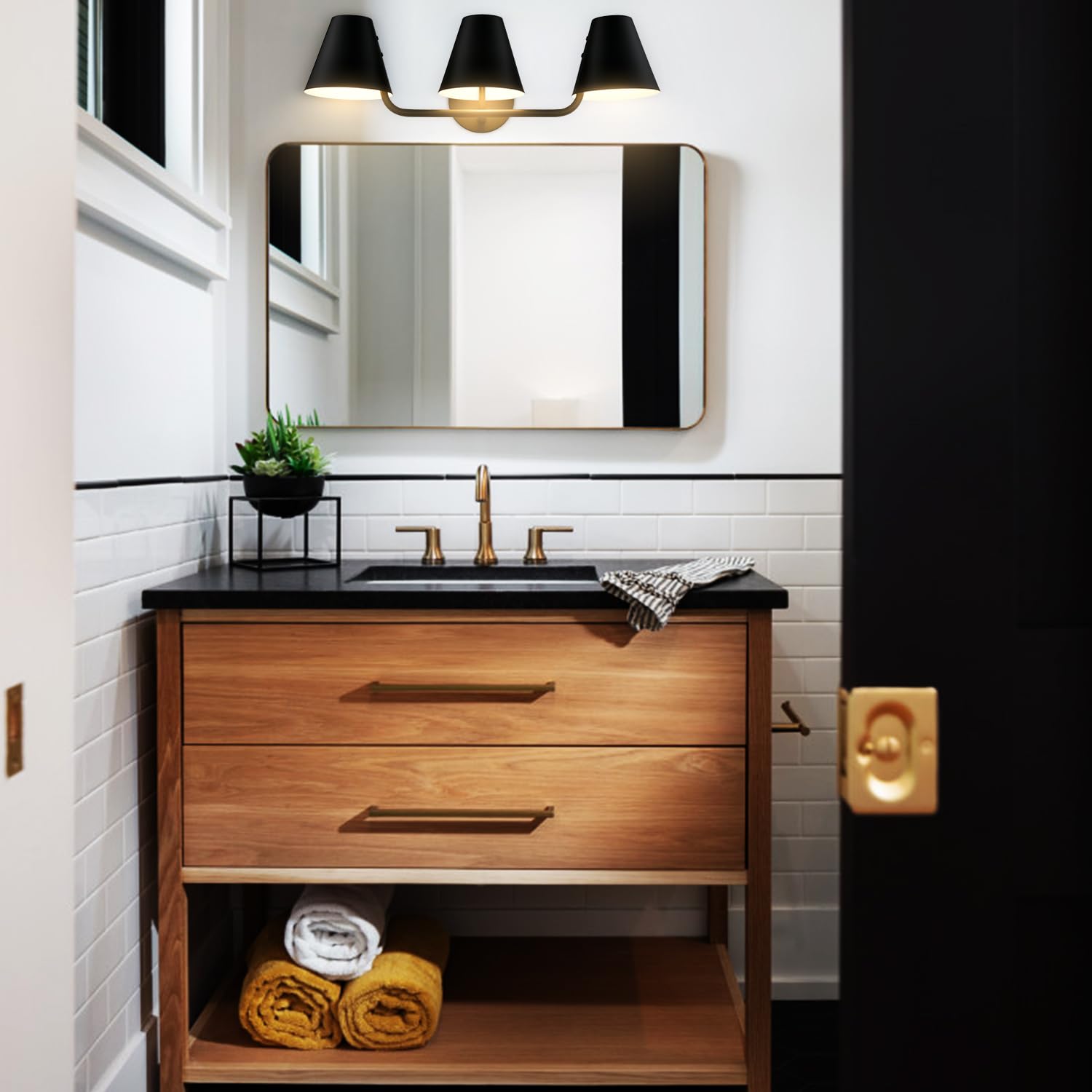 DIRYZON 3-Light Bathroom Vanity Light, Industrial Black Wall Sconce, Metal Shade, Model T3307-3BU-BK