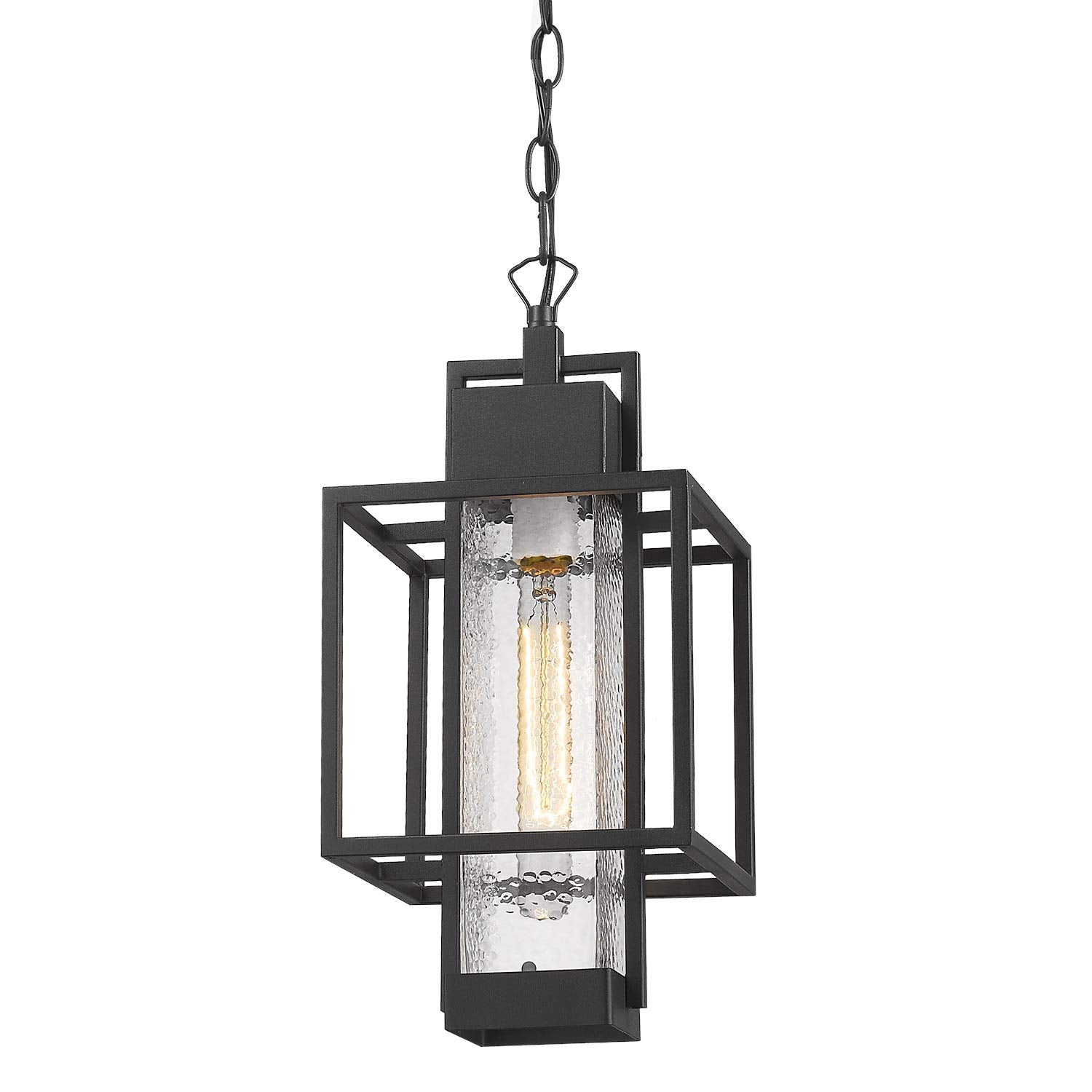 Osimir 16&quot; Outdoor Pendant Light - Modern Black Lantern With Bubble Glass For Porch & Entryway