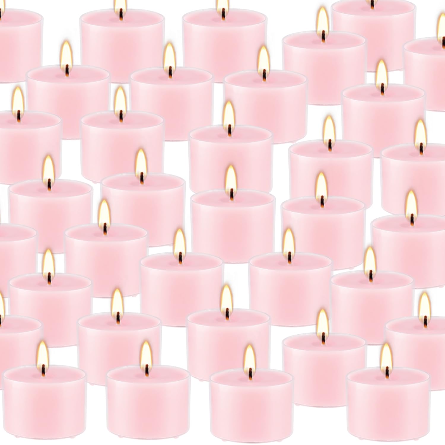 Wfmolcand Rose Scented Tealight Candles, 8 Hours Burn Time, Glass, Pink, 50 Pack, Model 125jhh, 1 Inch Size