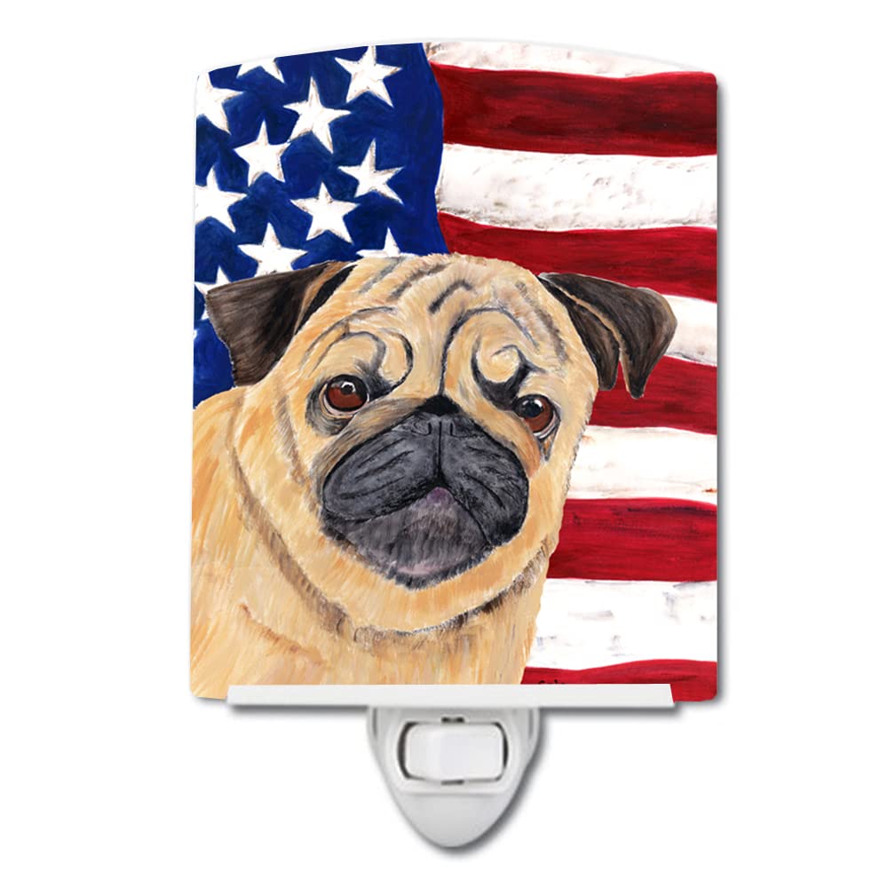 Carolines Treasures Ceramic Night Light, USA American Flag with Pug, UL-Certified, 6x4x3in, Multicolor, Model SC9006CNL