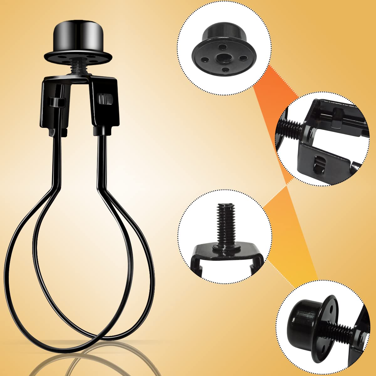 Yuntop Clip On Lampshade Adapter, Metal Shade Light Bulb Holder, 1.2X2.1X4.3 In, Black, Includes Finial & Levellers