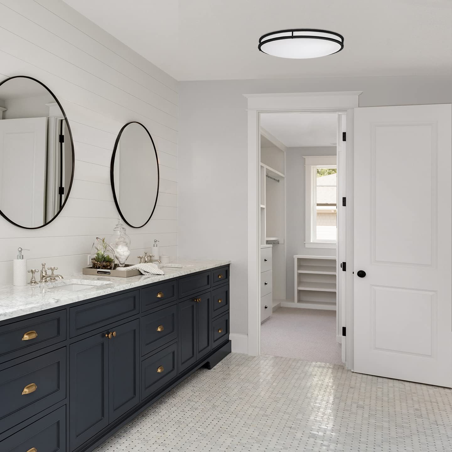 Designers Fountain Flush Mount Ceiling Light, 24 Inch, Dimmable LED, 2800 Lumens, Matte Black, Model EV1424C3C-43