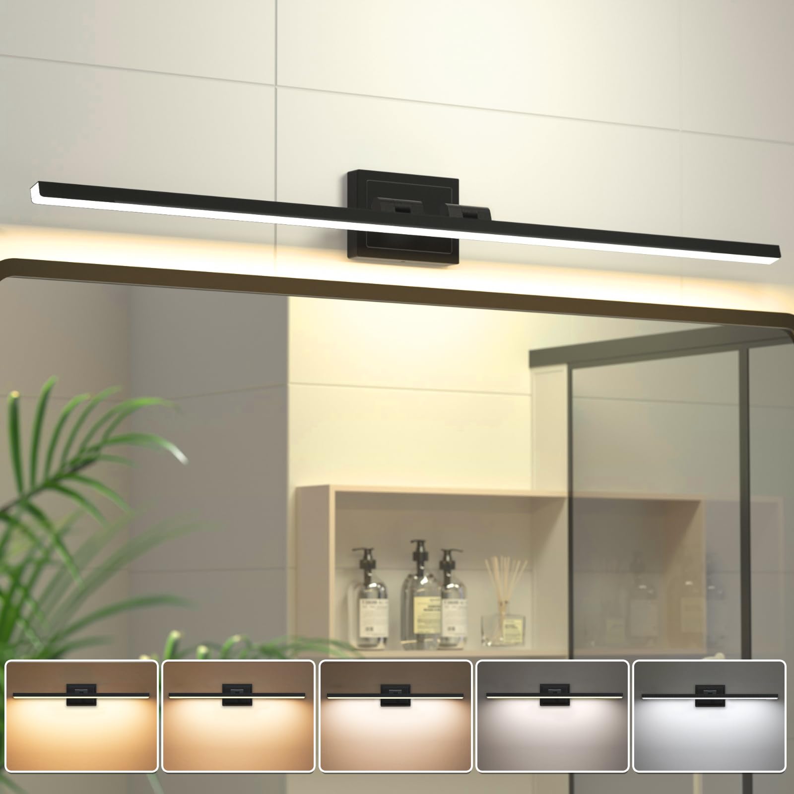 VOLISUN Modern Bathroom Vanity Light 48 inch  Rotatable  30W Dimmable 5CCT Led Bathroom Light Fixture Over Mirror  Black Bar Vanity Light for Bathroom Mirror Cabinets-ETL Certificated