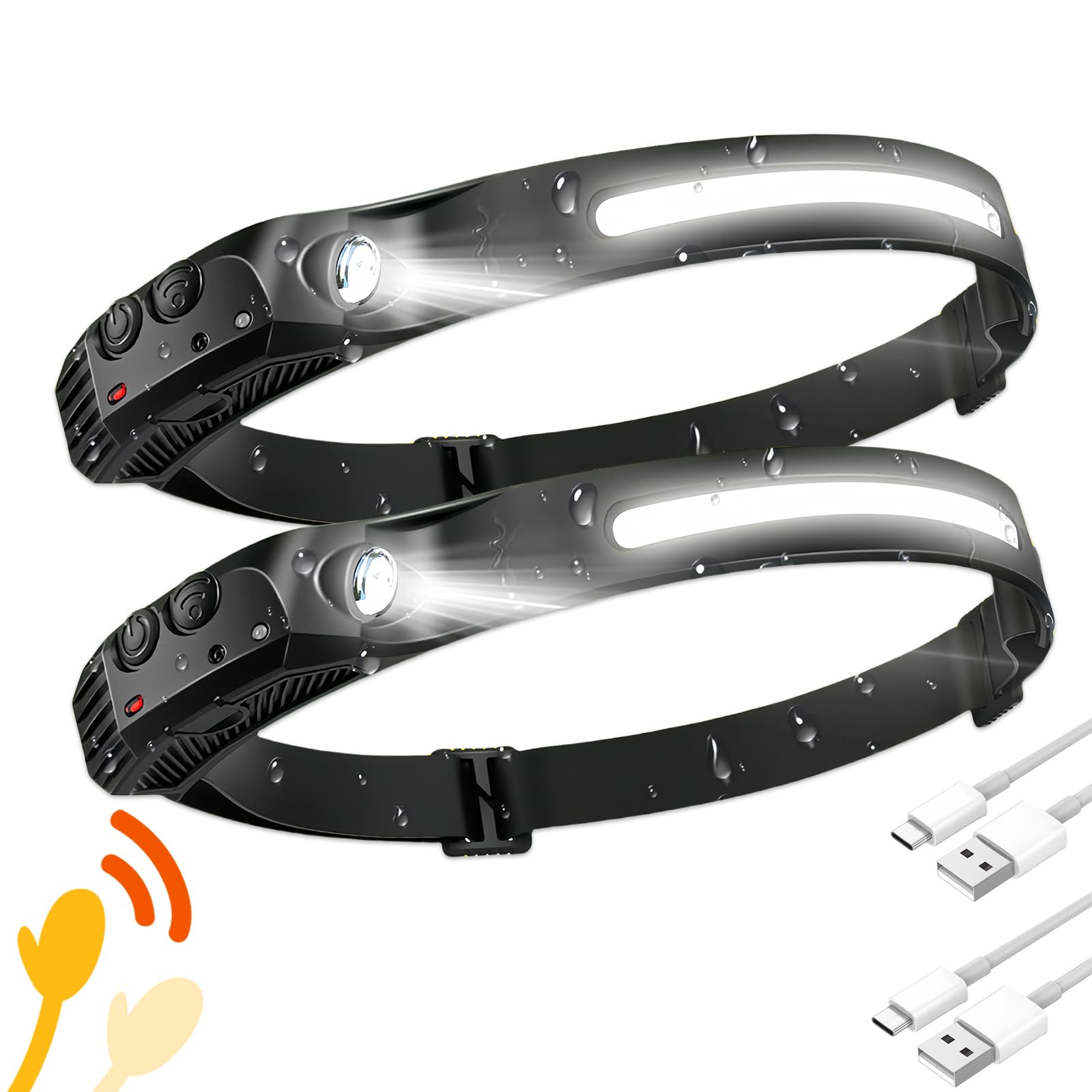 Kpkjoo Headlamp 1Pcs, 230 Wide Beam Head Lamp, Motion Sensor Led Headlamp Rechargeable, 5 Mode Headlight Flashlight For Camping 