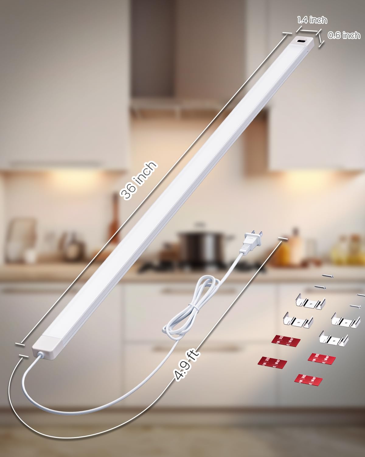 Myplus 2Pcs 36 Inch Under Cabinet Lights With Hand Wave, Under Counter Lighting 4000K Natural White,Dimmable,Plug And Play,Led L