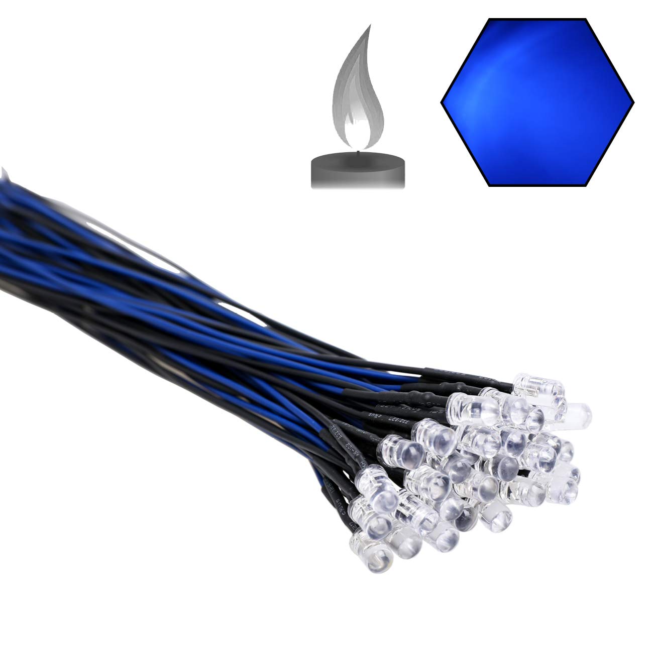 Lighthouse LEDs 5-Pack 12v 5mm Blue Flickering Pre-Wired LEDs - Candle Effect