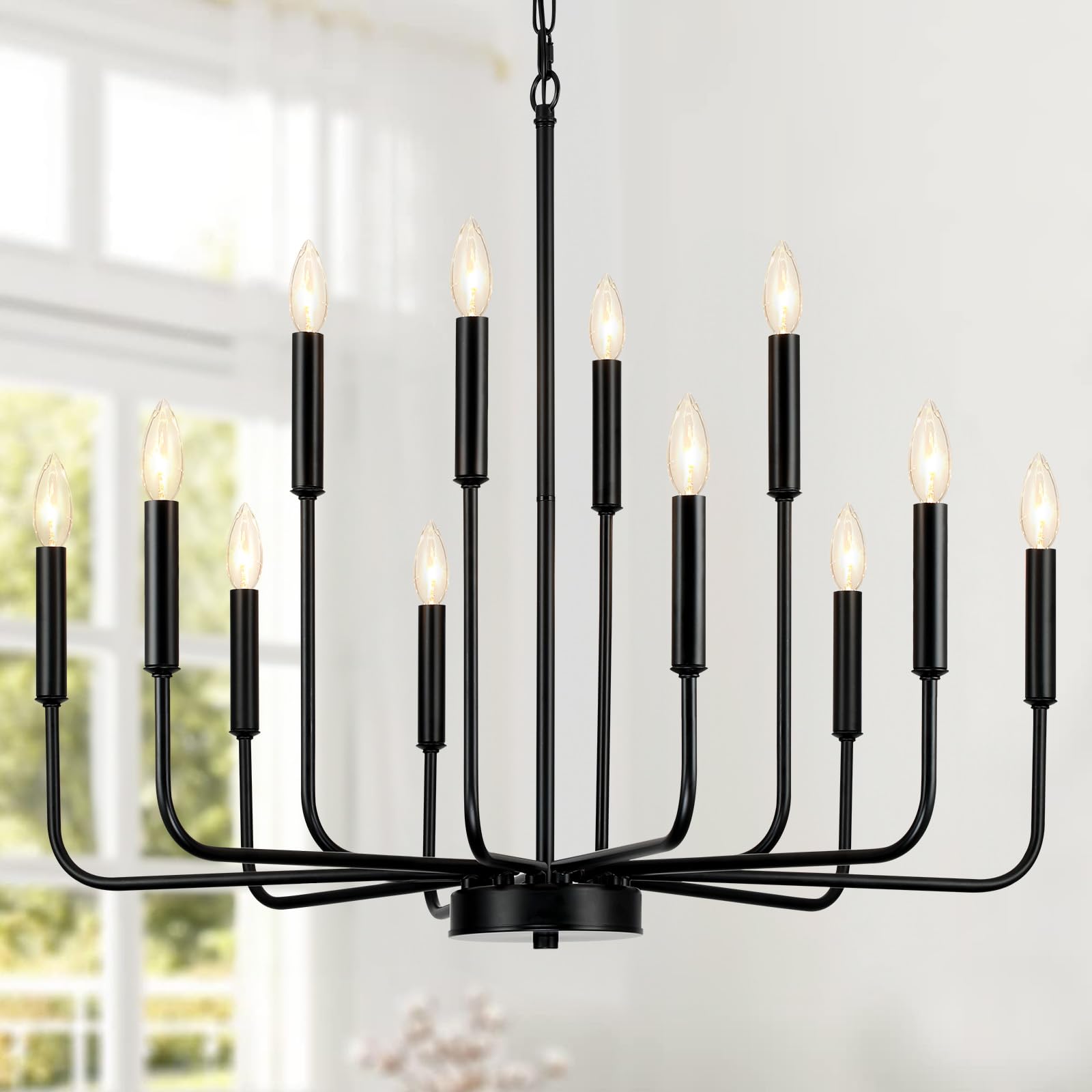 Gifarich Black Chandeliers For Dining Room Light Fixture Over Table, Modern Farmhouse Chandeliers For Living Room,12-Lights Indu