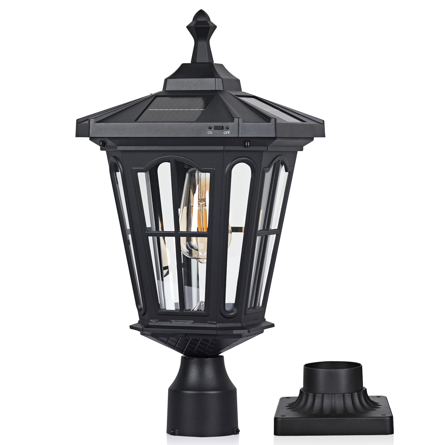 Koepom Solar Post Lights Outdoor,Die-Casting Alumunum Solar Lamp Post Light, Auto Charging, Waterproof LED Pillar Light for Pati