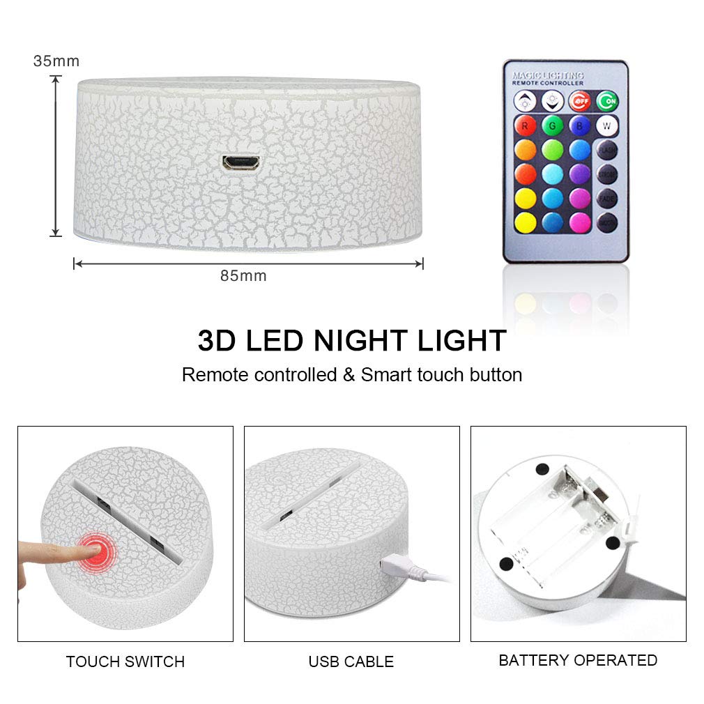 Lucky Owl Night Light For Kids, 3D Optical Illusion Night Lamp With Remote Control & 16 Color Changing Desk Table Lamp, Kids Roo