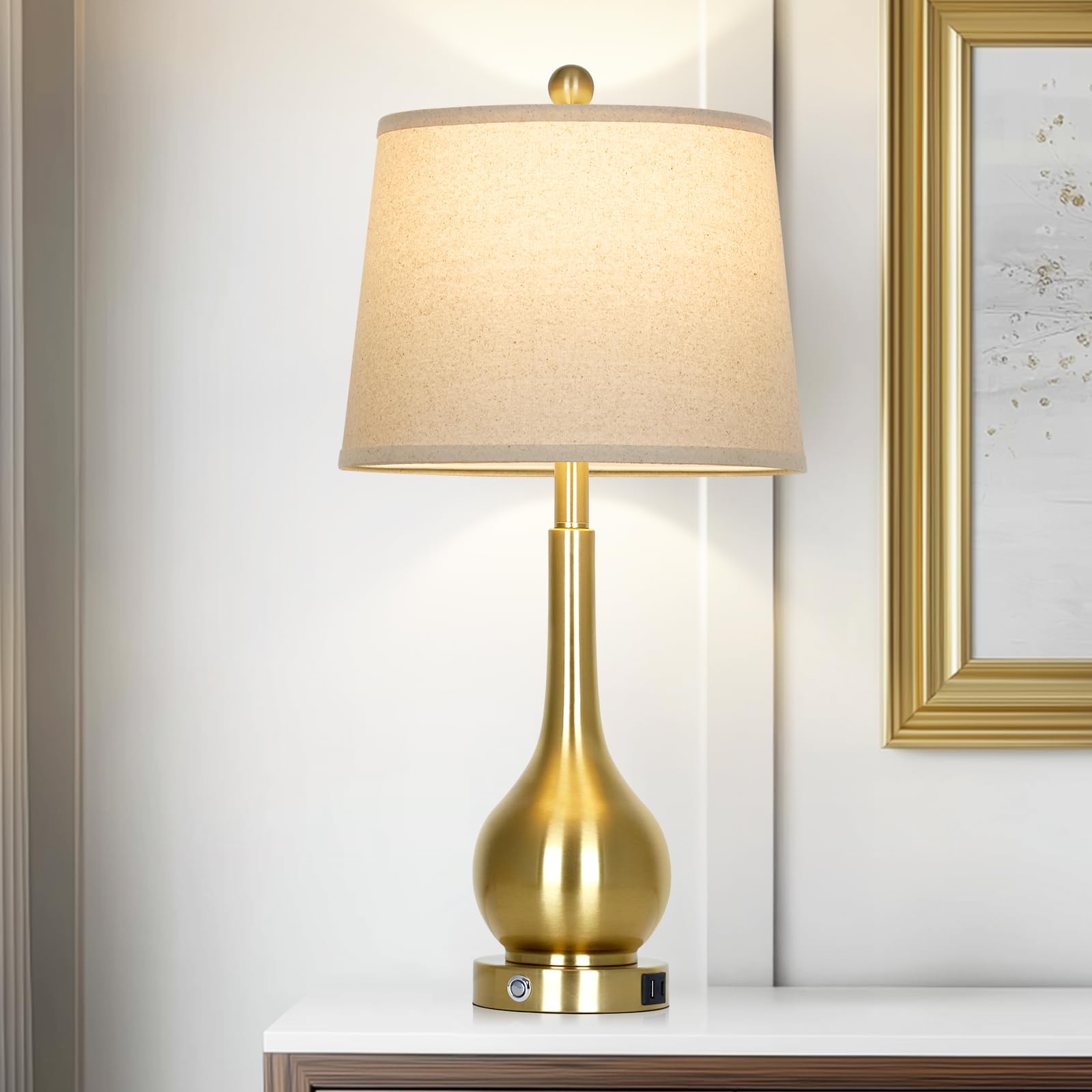 luxeflow 26 Gold Table Lamp for Living Room Single, Touch Control Bedroom Lamps for Nightstand, 3-Way Dimmable Bedside Lamp with