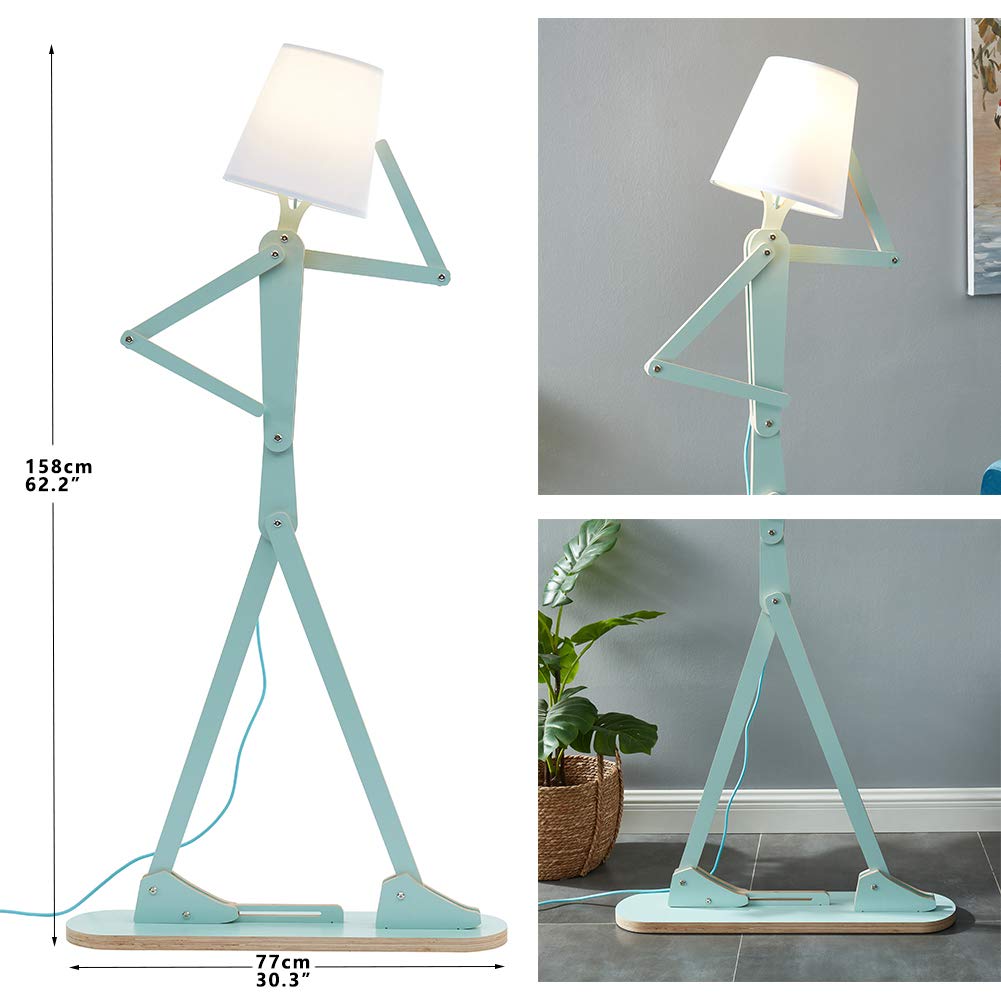 Hroome Cool Tall Decorative Floor Lamp Unique Aqua Blue Color Standing Adjustable Corner Reading Wood Lights For Living Room Kid