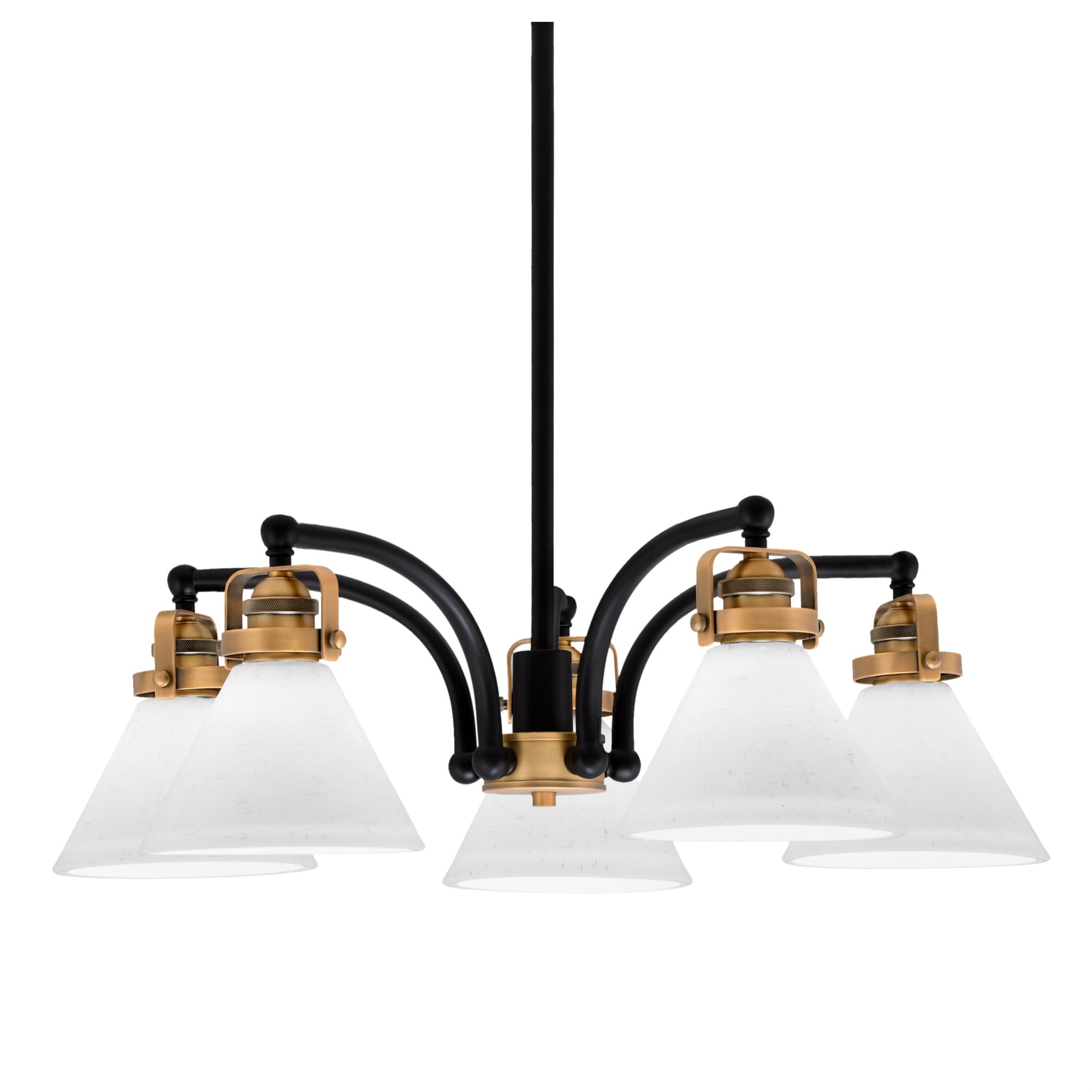 Easton Downlight, 5 Light, Chandelier Shown In Matte Black & Brass Finish With 7&quot; White Muslin Glass