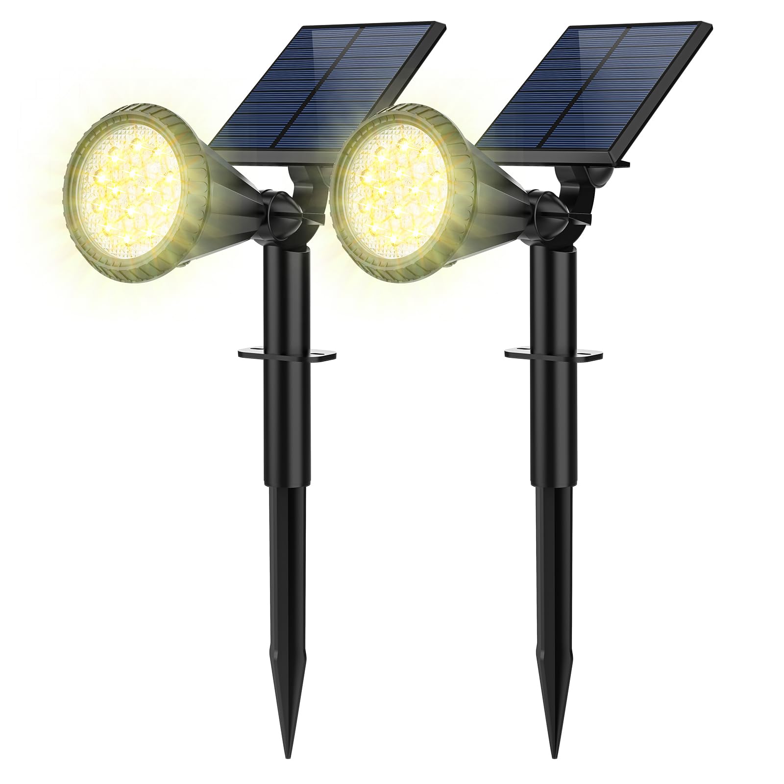 Fratink Solar Spot Lights Outdoor, 2 Pack Outdoor Solar Lights For Yard, Ip65 Waterproof Solar Spotlights With 4 Modes, 2-In-1 Auto On/Off Solar Landscape Lights For Flood, Wall, Pathway (Warm White)