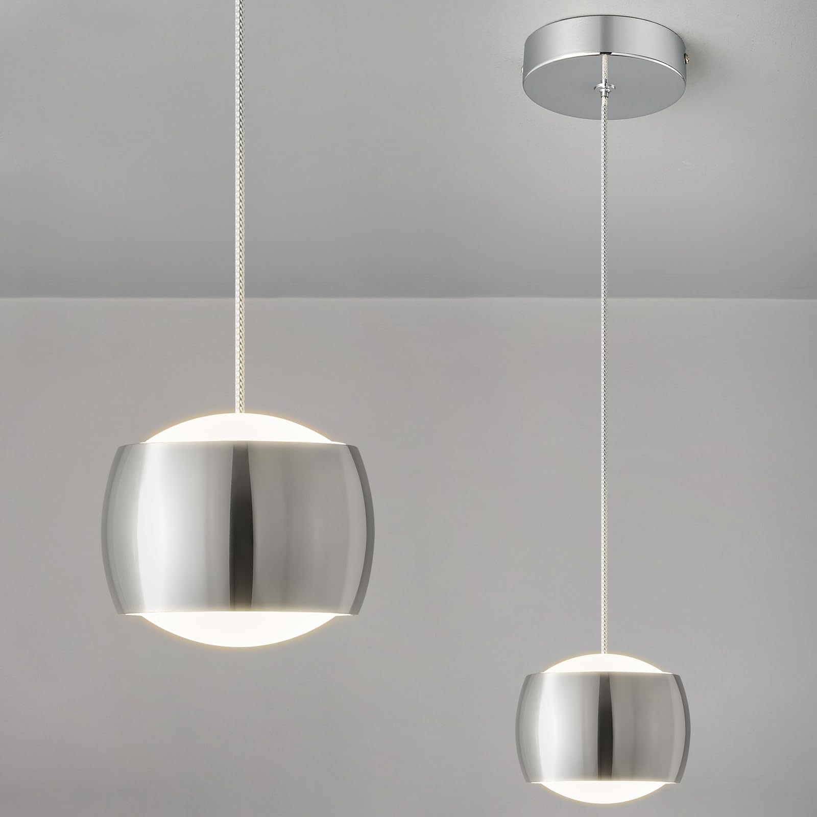 Adcthome Modern Led Dimmable Pendant Light Fixtures Mini Island Pendant Lighting For Kitchen Island Dinning Room Bedroom Bar  Kitchen Island Ceiling Hanging Light Fixtures(Chrome-1-Pack)