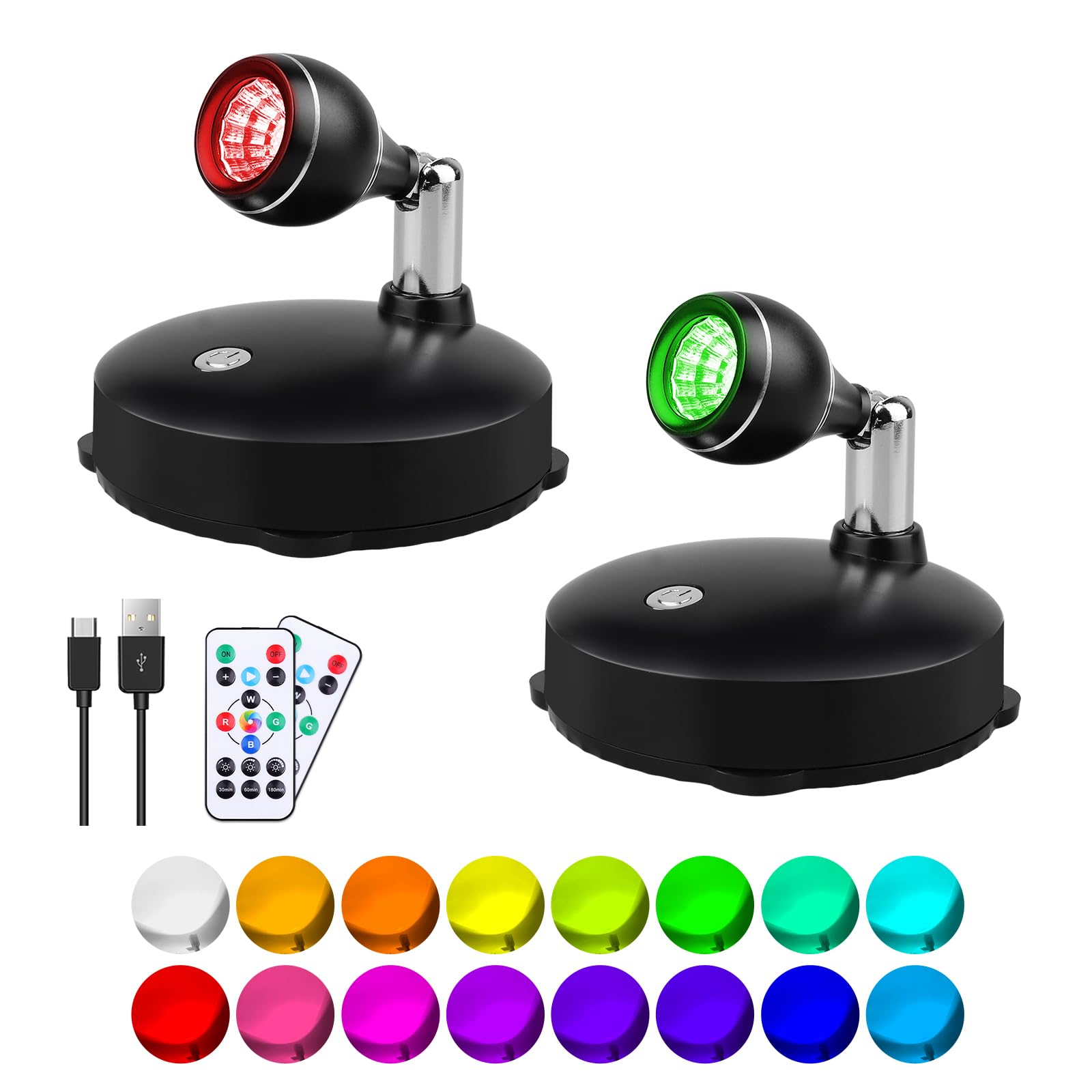 LEASTYLE Wireless Spotlights Rechargeable Sopt Lights Indoor with Remote,16 Color Changing Battery Operated Spot Light with Time