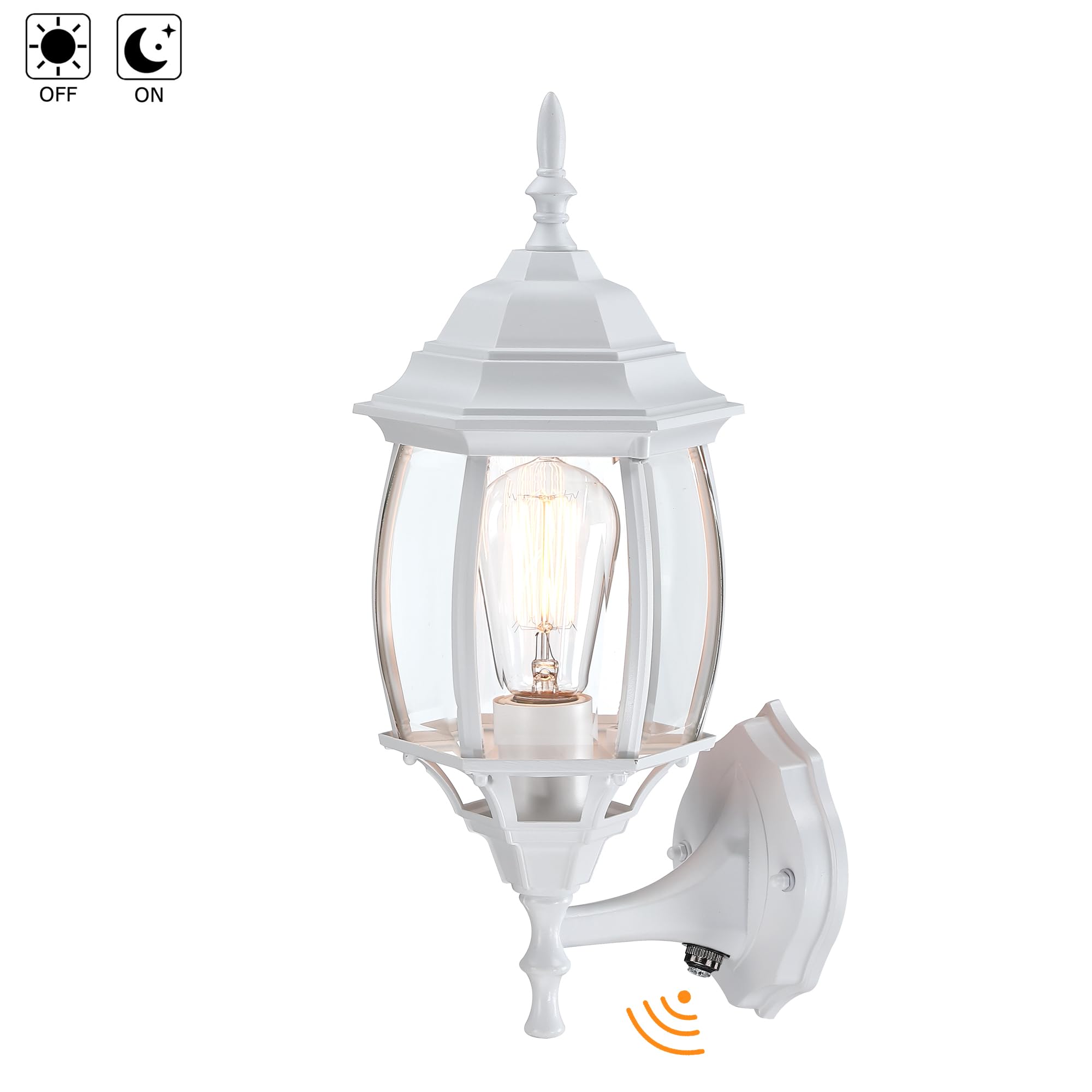 Faymart Lighting 16.8 Inch White Outdoor Wall Lights Dusk To Dawn  Outside Wall Sconce For House White Dusk To Dawn Sensor Outdoor Light For Front Door Porch Sconce With Vintage Design E26