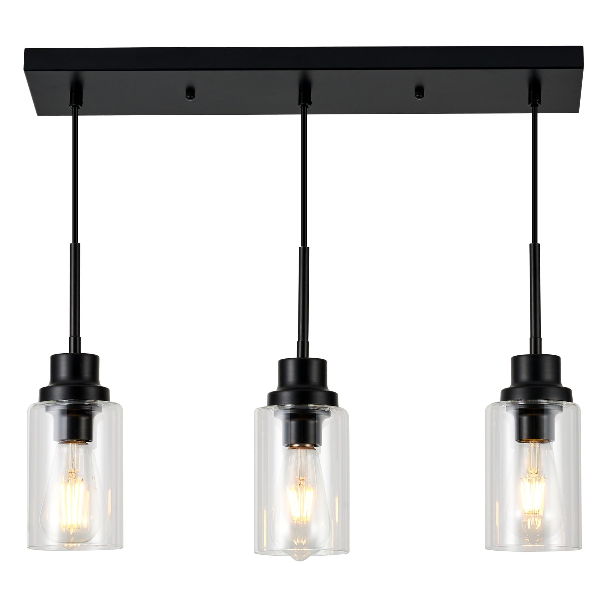 LIGOTFIRE 3-Lights Pendant Light Fixtures  Modern Black Kitchen Island Lighting with Clear Glass Shade  Adjustable Hanging Ceiling Lamp