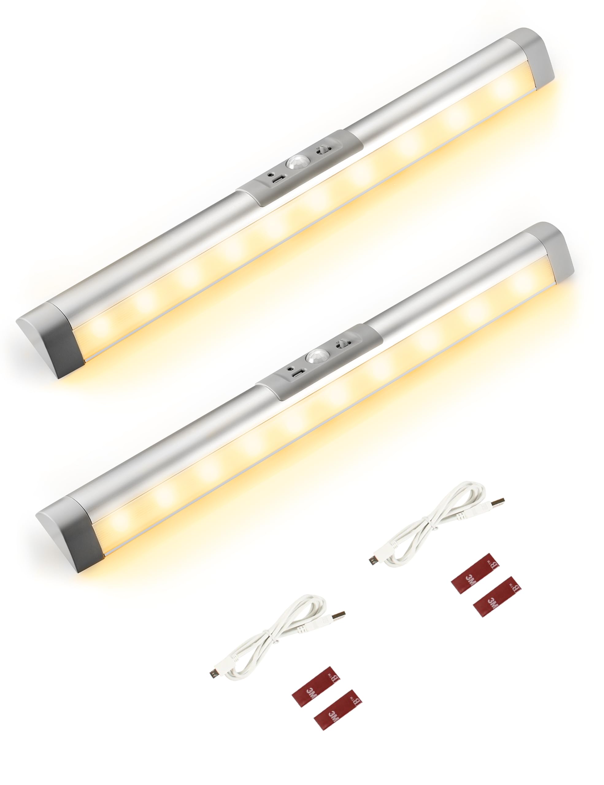 Joyzy Automatic Motion Sensor Closet Lighting with Eye-Protection Design  LED Closet Lights for Under Cabinet Wireless Light  Rechargeable Wardrobe Pantry Lights (2pack with Warm Lighting)