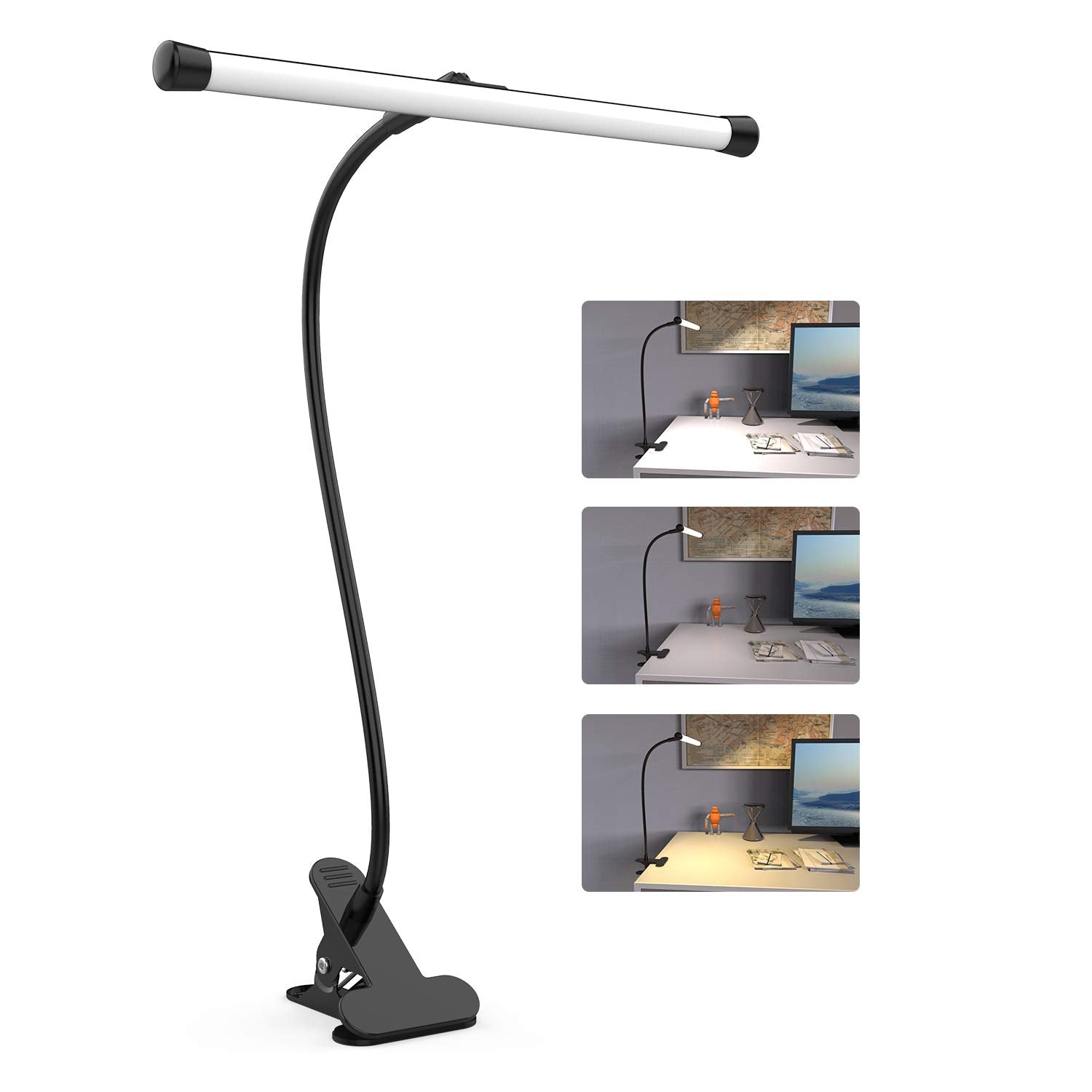 YOUKOYI LED Desk Lamp with Clamp, 10 Brightness Levels, 3 Color Modes, Flexible Gooseneck, Black