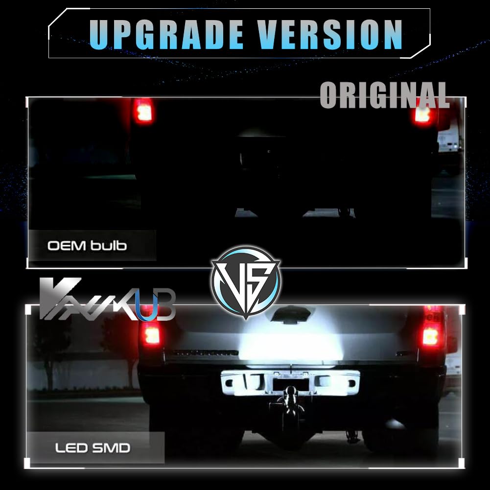 VANKUB LED License Plate Light, Chrome Housing, 6000K Xenon White, Compatible with Chevy Silverado, GMC Sierra, 2 PCS