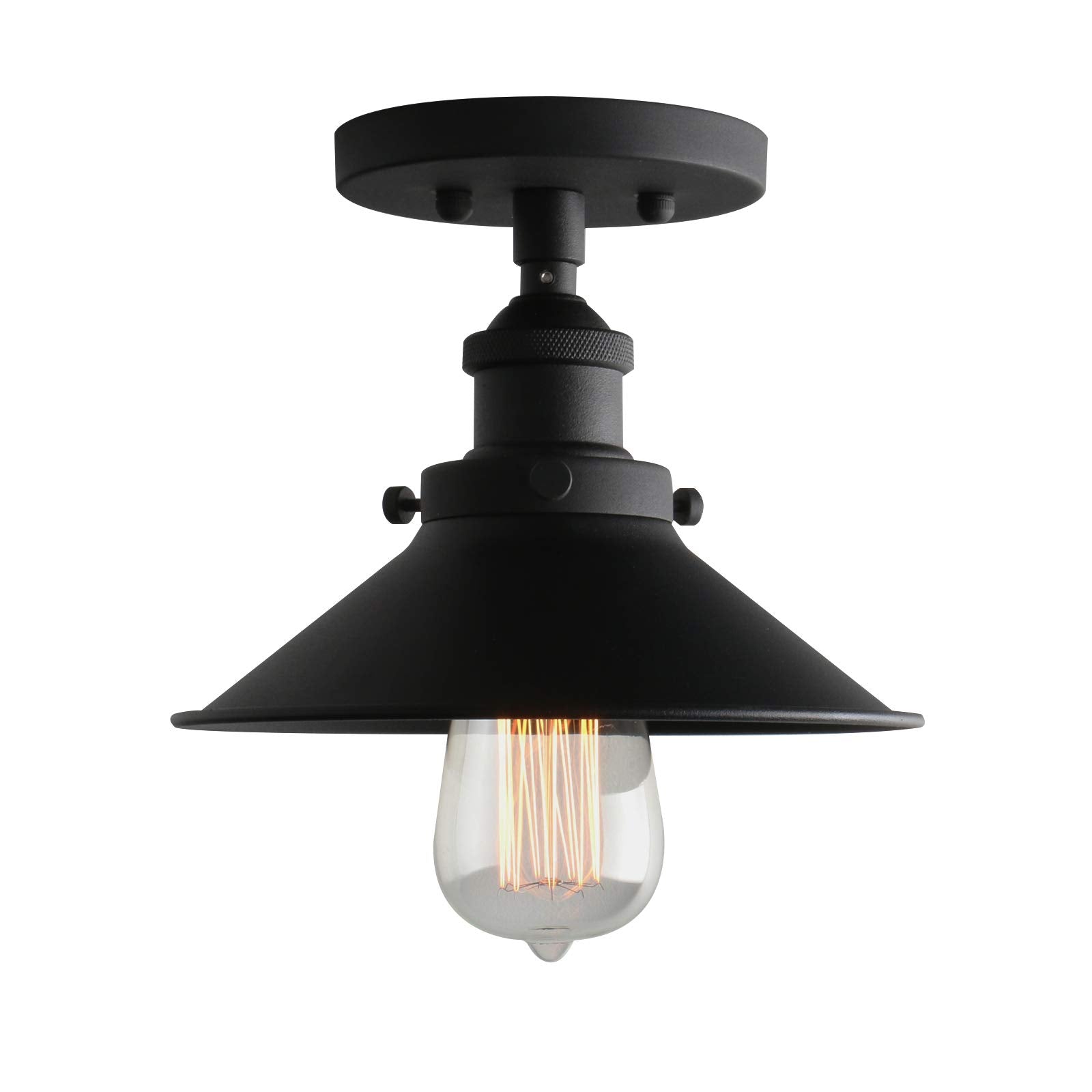 Phansthy Industrial Semi Flush Mount Ceiling Light, 1-Light, 8.1in Metal Shade, Black, Model FTY177TH