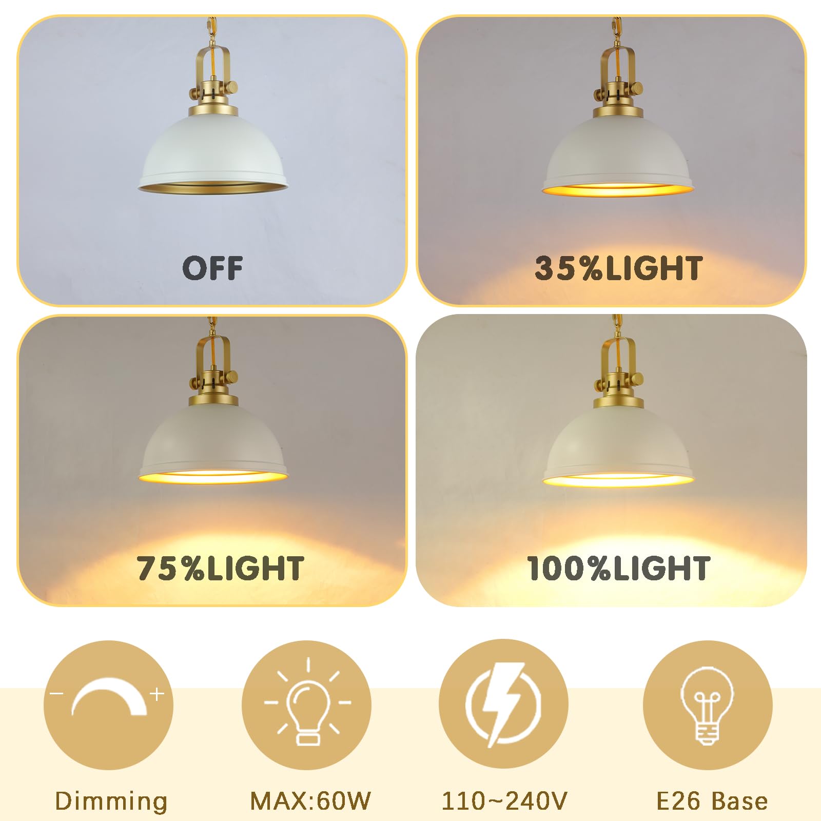 Mgcanyu Modern White And Gold Pendant Lights 11.8 Vintage White Gold Pendant Light Fixtures Iron Dome Lighting Hanging Ceiling For Kitchen Island Dining Room Restaurant Bedroom Farmhouse Entrance