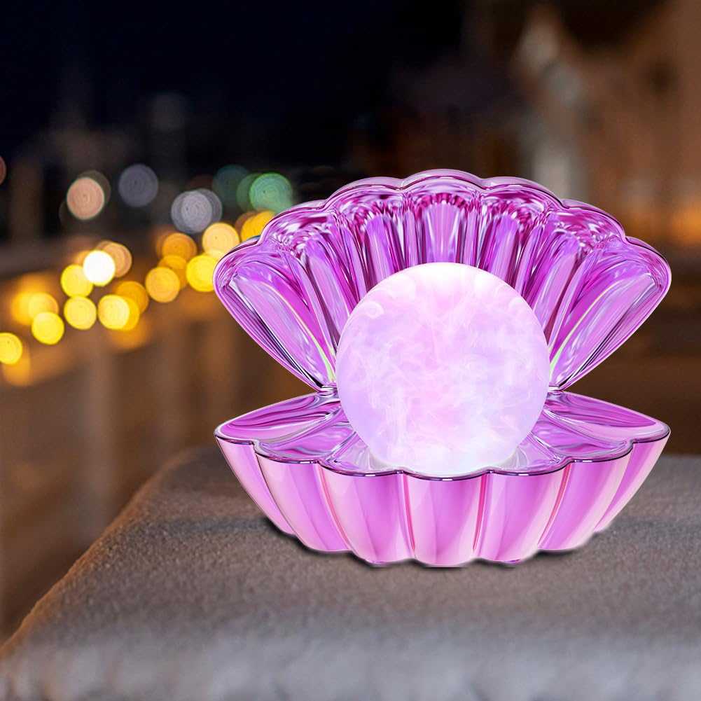 LKUA Night Light - RGB Shell Pearl Lamp, Electroplating Purple, Portable Clamshell Design, Model LK-P