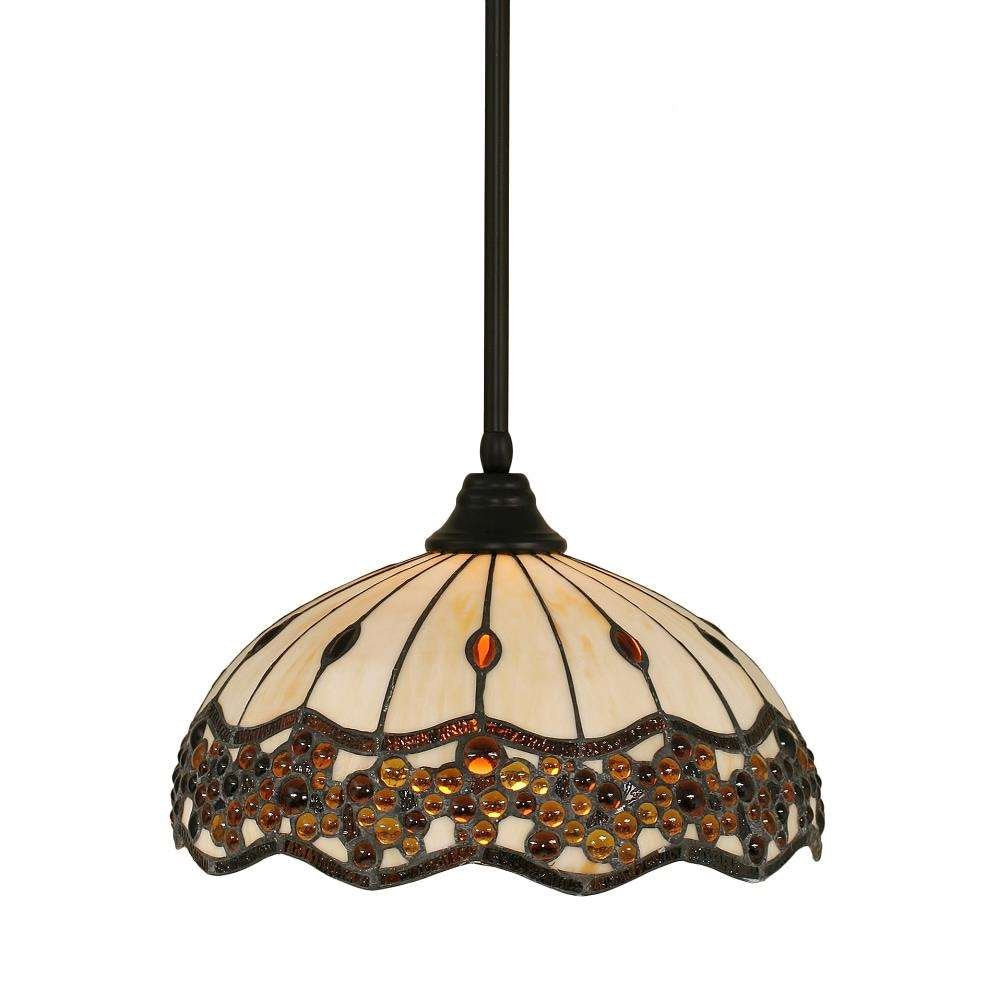 Toltec Lighting 26-Mb-997 Stem Pendant With Hang Straight Swivel With 16&quot; Roman Jewel Tiffany Glass, Matte Black Finish