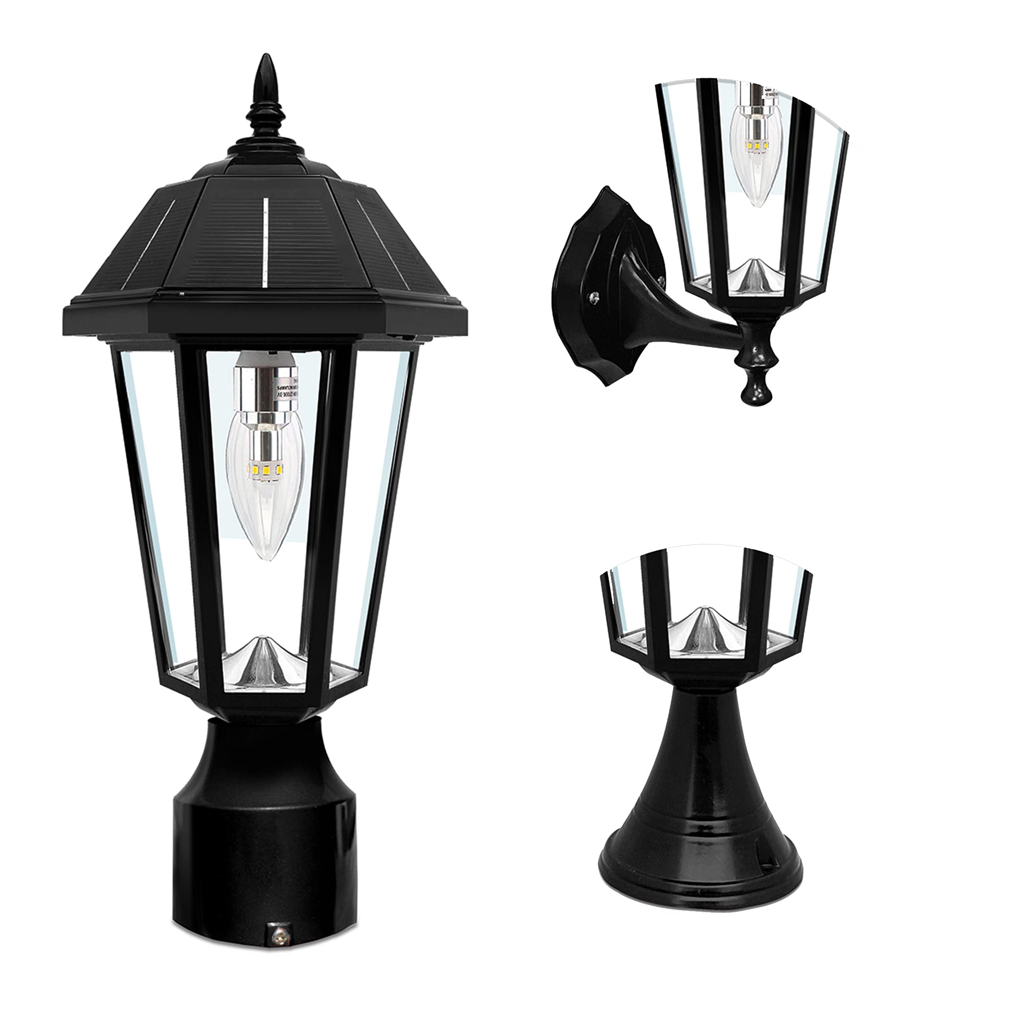 Gama Sonic Topaz Solar Light for Outdoors, LED Lamp for Wall Mount, Pier Mount, 3-Inch Fitter, Black, 149033