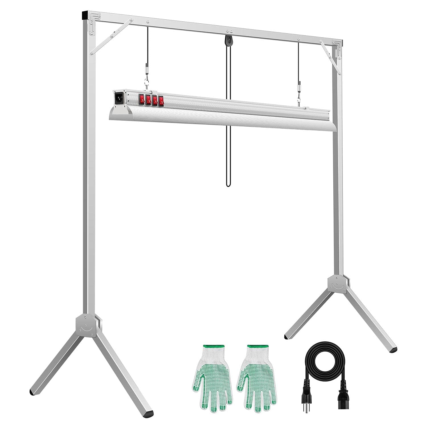 iPower 150W 4 Feet Dimmable LED Grow Light with Foldable Stand Rack for Indoor Hydroponic Seed Starting Plant Propagation, Silve