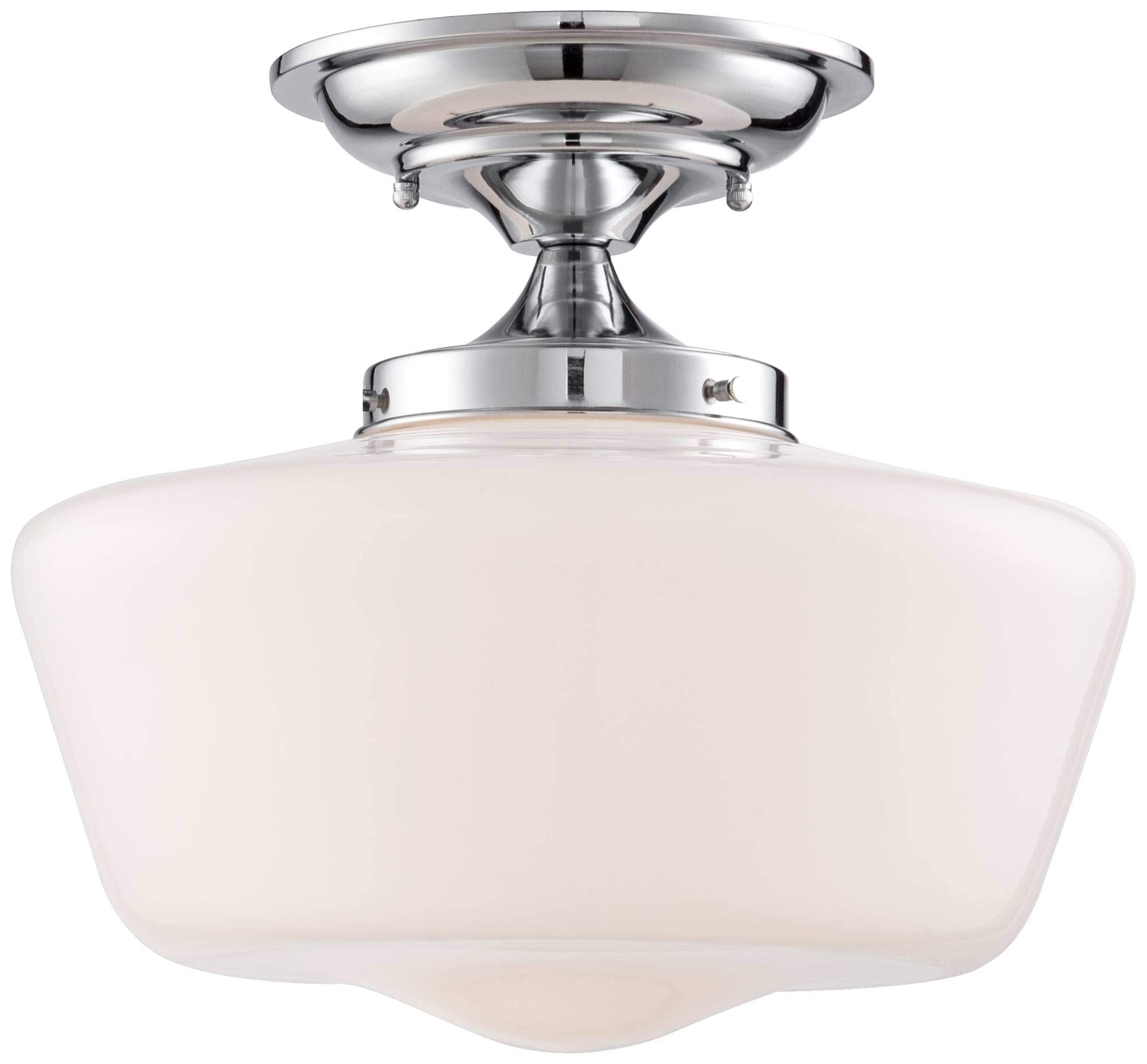 Regency Hill Floating Rustic Farmhouse Ceiling Light Semi Flush-Mount Fixture 12'' Wide Chrome Opal White Glass Shade for Bedroo