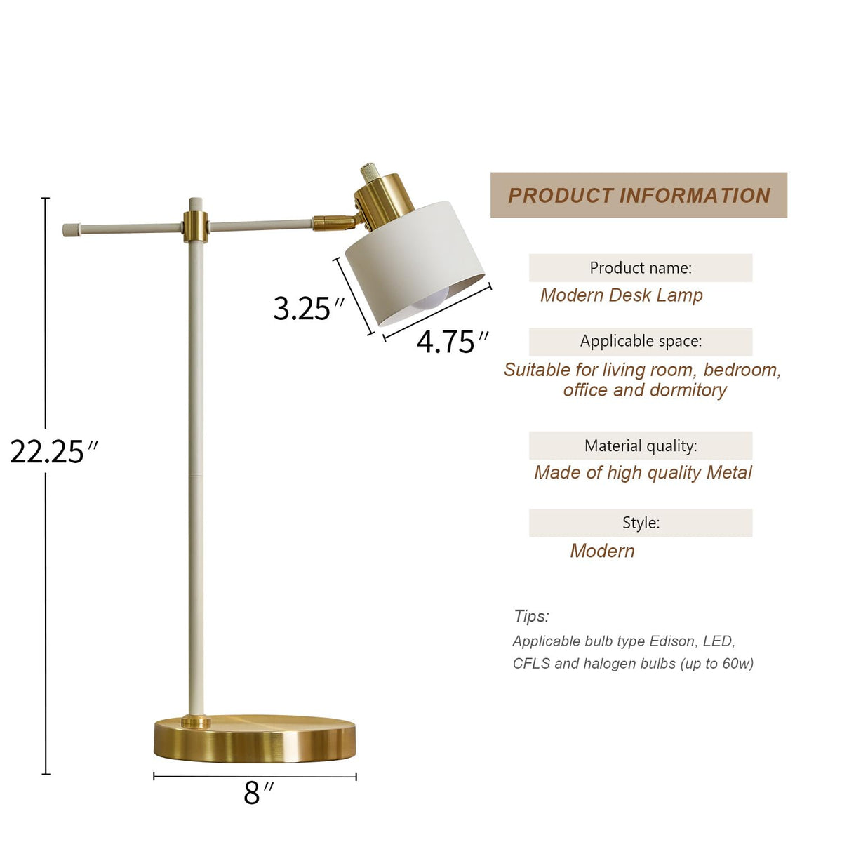 OYEARS Modern Industrial Desk Lamp - LED Metal Table Lamp for Office ...