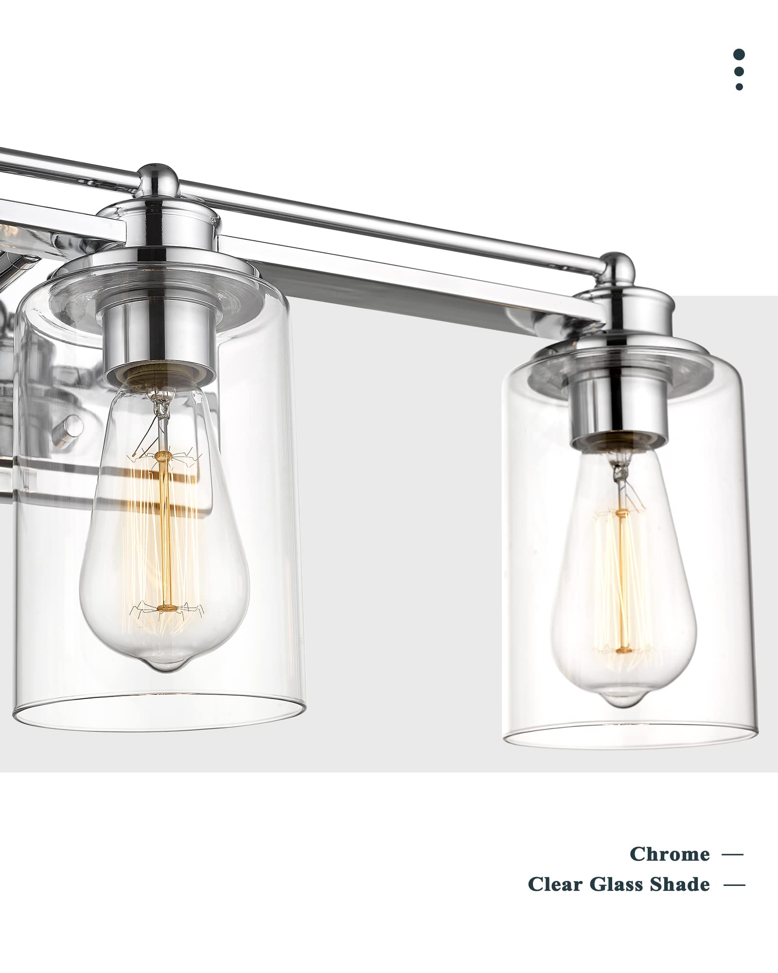 Hwh Modern Chrome Bathroom Vanity Light Fixture, 3-Light Wall Sconce Over Mirror, 5Hlt63B-3W Ch
