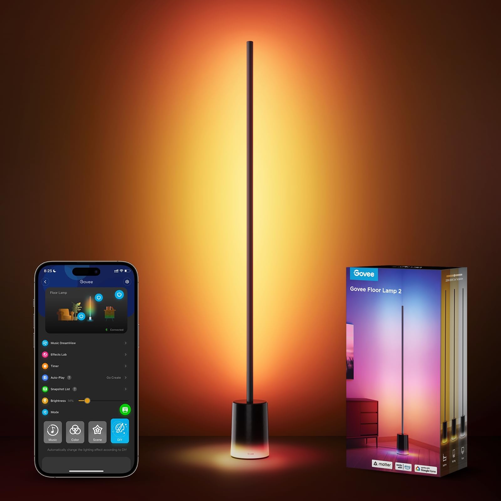 Govee Floor Lamp 2 with Matter, RGBIC, Warm Cool White LED, Alexa Compatible, 1725lm, Music Sync, Scene Modes, Smart Floor Lamp