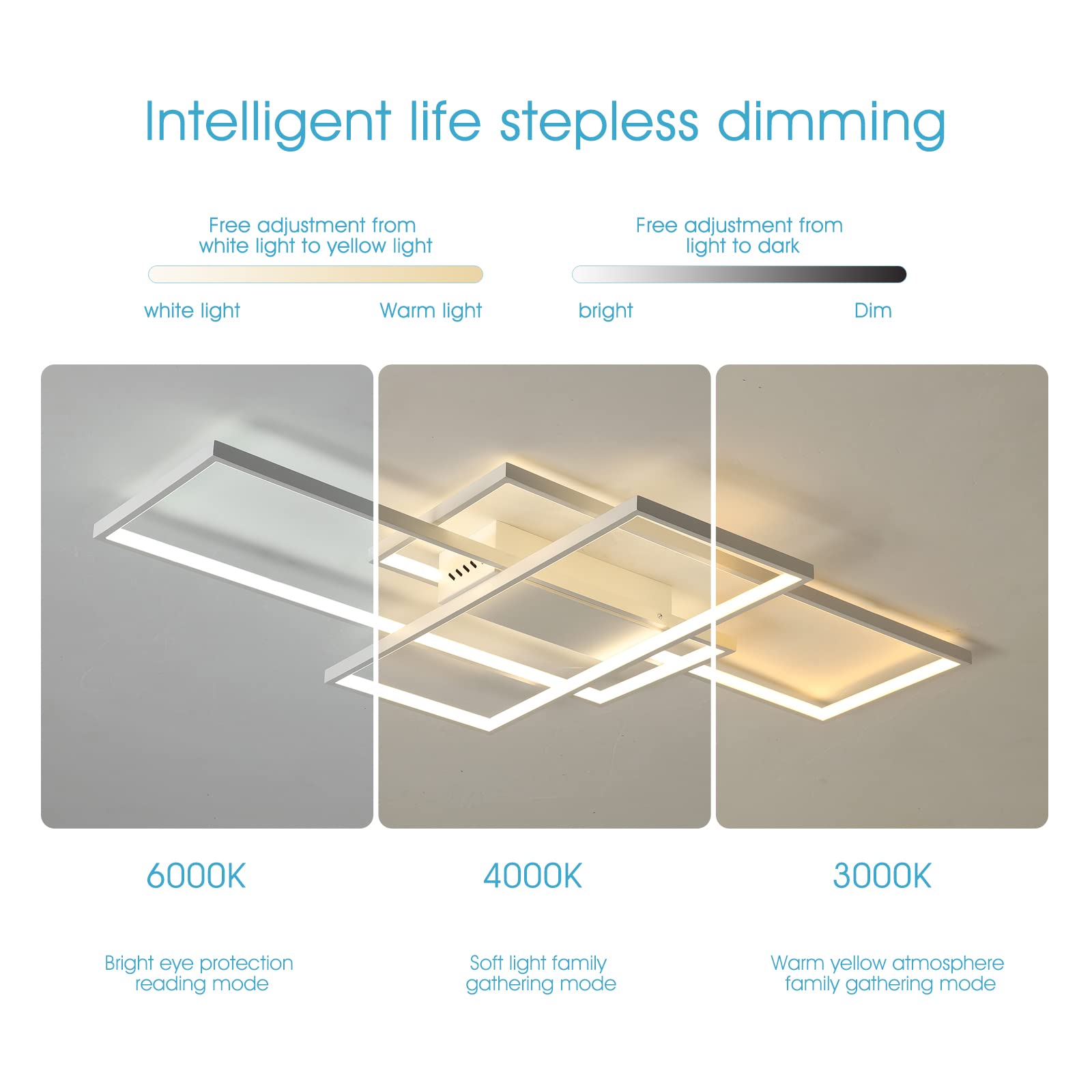 Geadi Dimmable Ceiling Light, 41.3In Flush Mount Ceiling Lamp Remote Control Modern Chandelier, 68W Square White Acrylic Close T