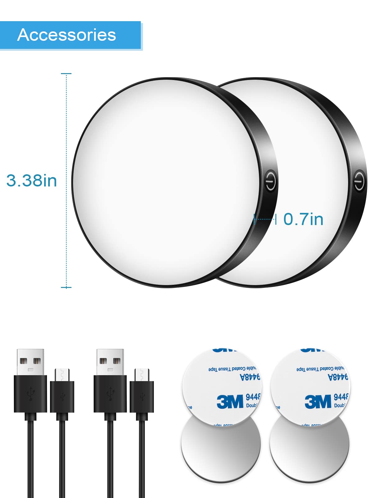 WILLED Tap Light Rechargeable, 3000K Dimmable Touch Light Buit-in 1000mAh Large Battery, Stick on Closet Light, Portable LED Puc