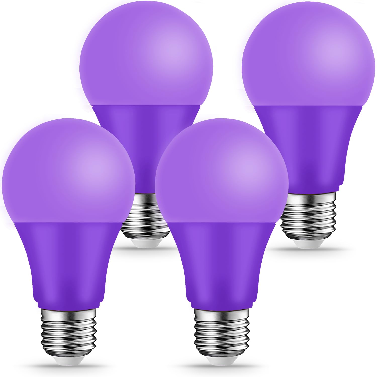 Kqhben Purple Light Bulbs - [ 4 Pack ]- 9W(60W Equivalent) E26 Base Led Colored Light Bulb For Festivals Party Christmas Bar Eve