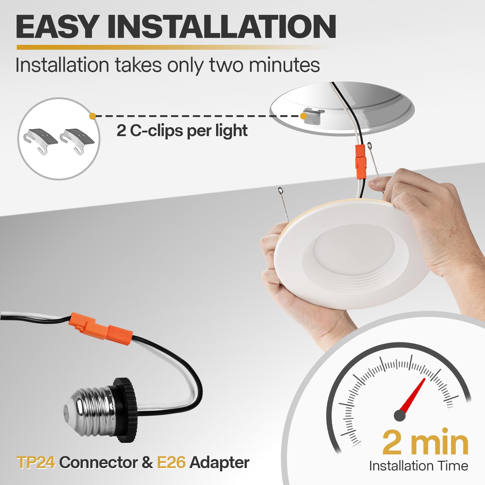 1 Pack 5/6 Inch Led Can Lights With Night Light, 5Cct Retrofit Recessed Lighting Selectable 2700K-6000K Dimmable, 12W=75W, 1200L