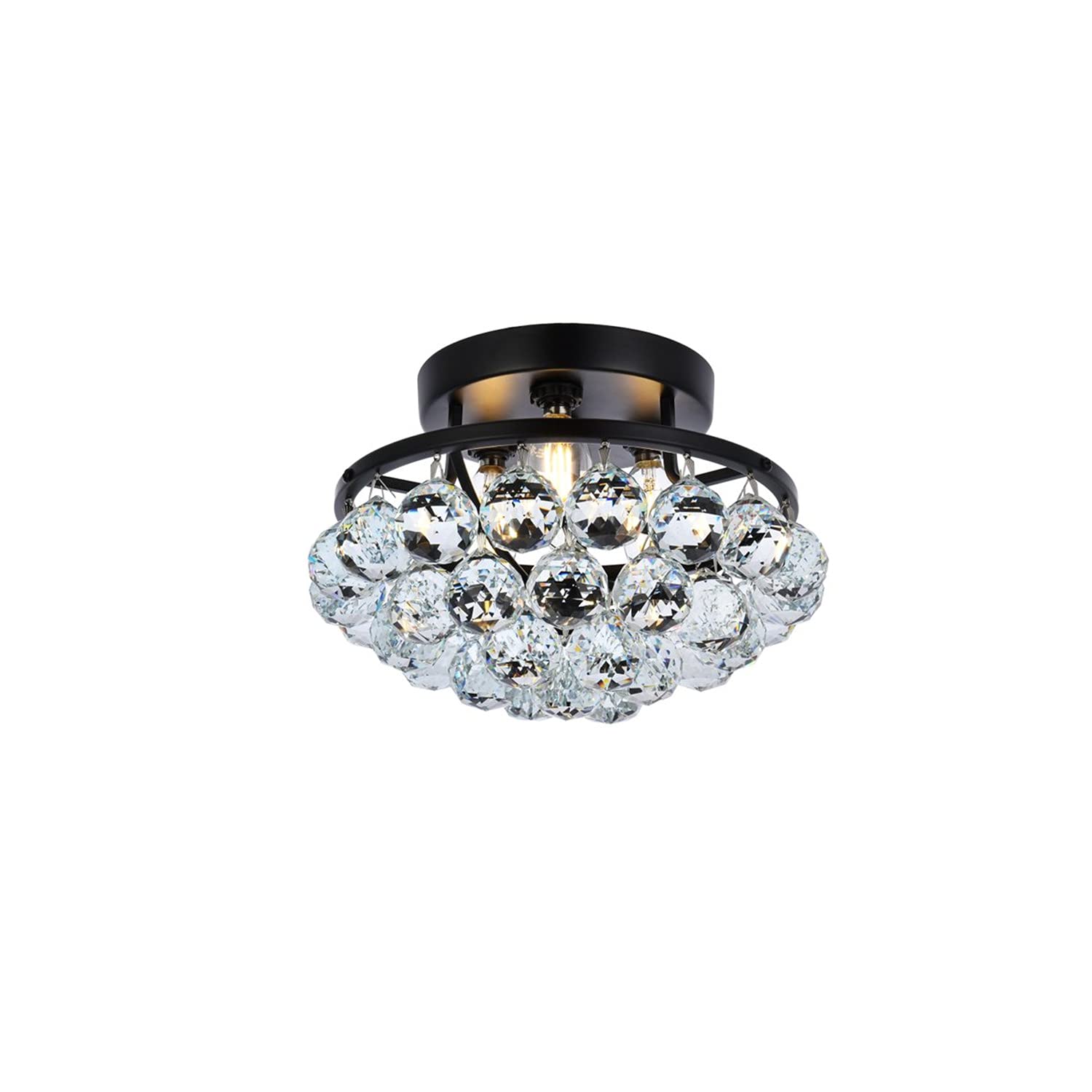 Elegant Lighting Black Crystal Flush Mount, 10&quot; Iron Design, Stylish Home Illumination