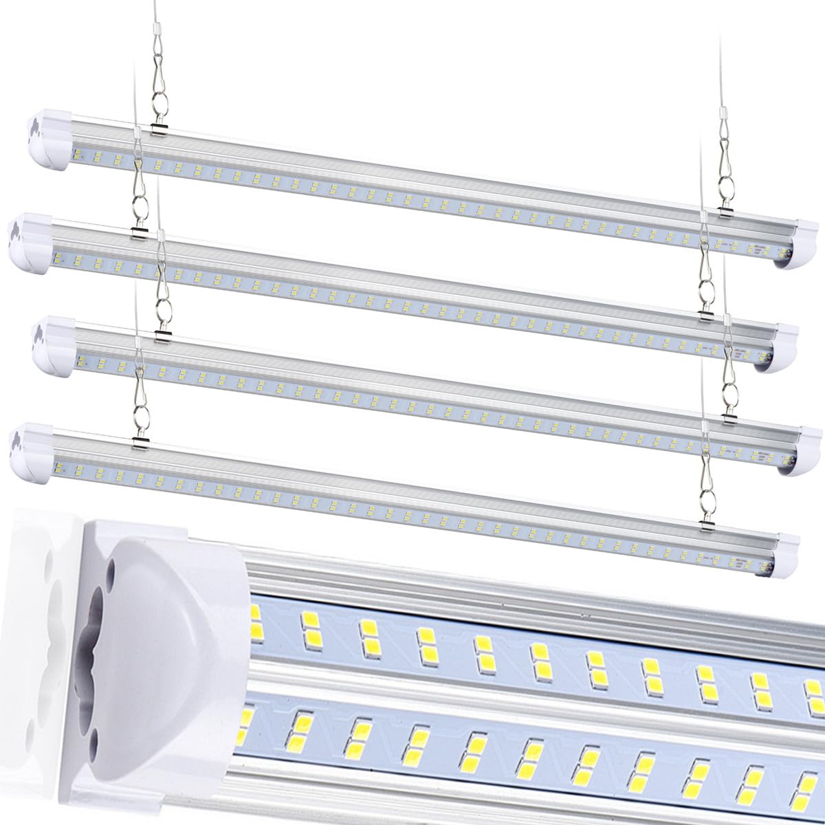 Douyidou (12-Pack) 8Ft Led Shop Light Fixture, 100W 15000Lm 6000K, Cold White, V Shape, Clear Cover, Hight Output, Linkable Shop Lights, T8 Led Tube Lights For Garage 8 Foot With Plug