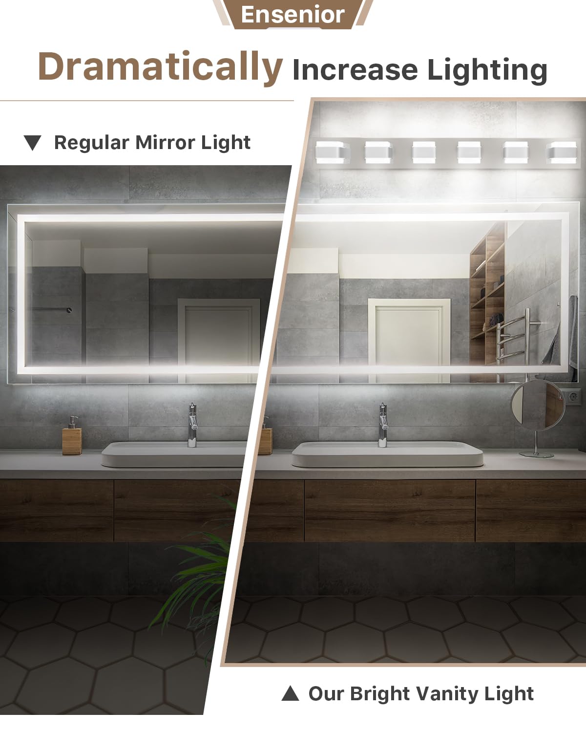 Ensenior Bathroom Vanity Light Fixtures Over Mirror (6 Lights-37.4 inch), Modern Dimmable Chrome Vanity Lighting Lixtures, Acryl