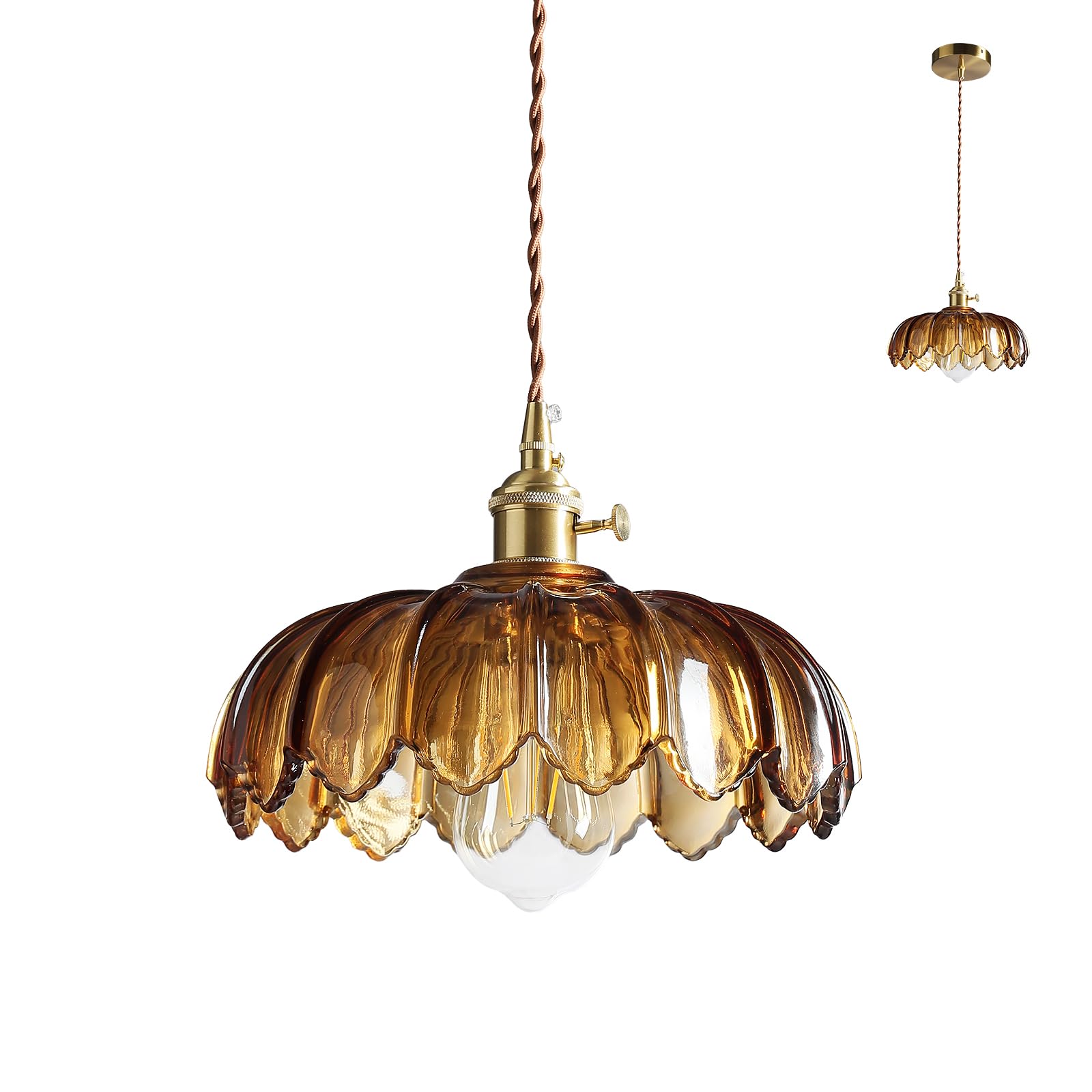 XZHGCEE Pendant Lights - Amber Glass Hanging Light Fixture with E26 Base, Modern Design for Kitchen Island, Dining Room, Bedroom, Model 6202601