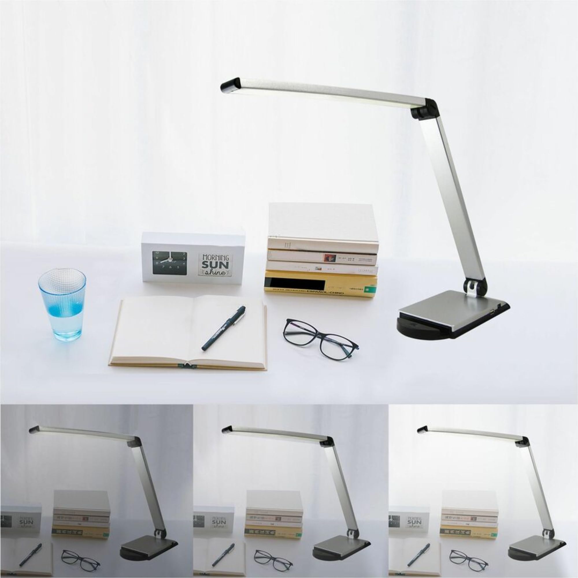 Lorell LED USB Smart Device Station Task Light, Dimmable, Silver