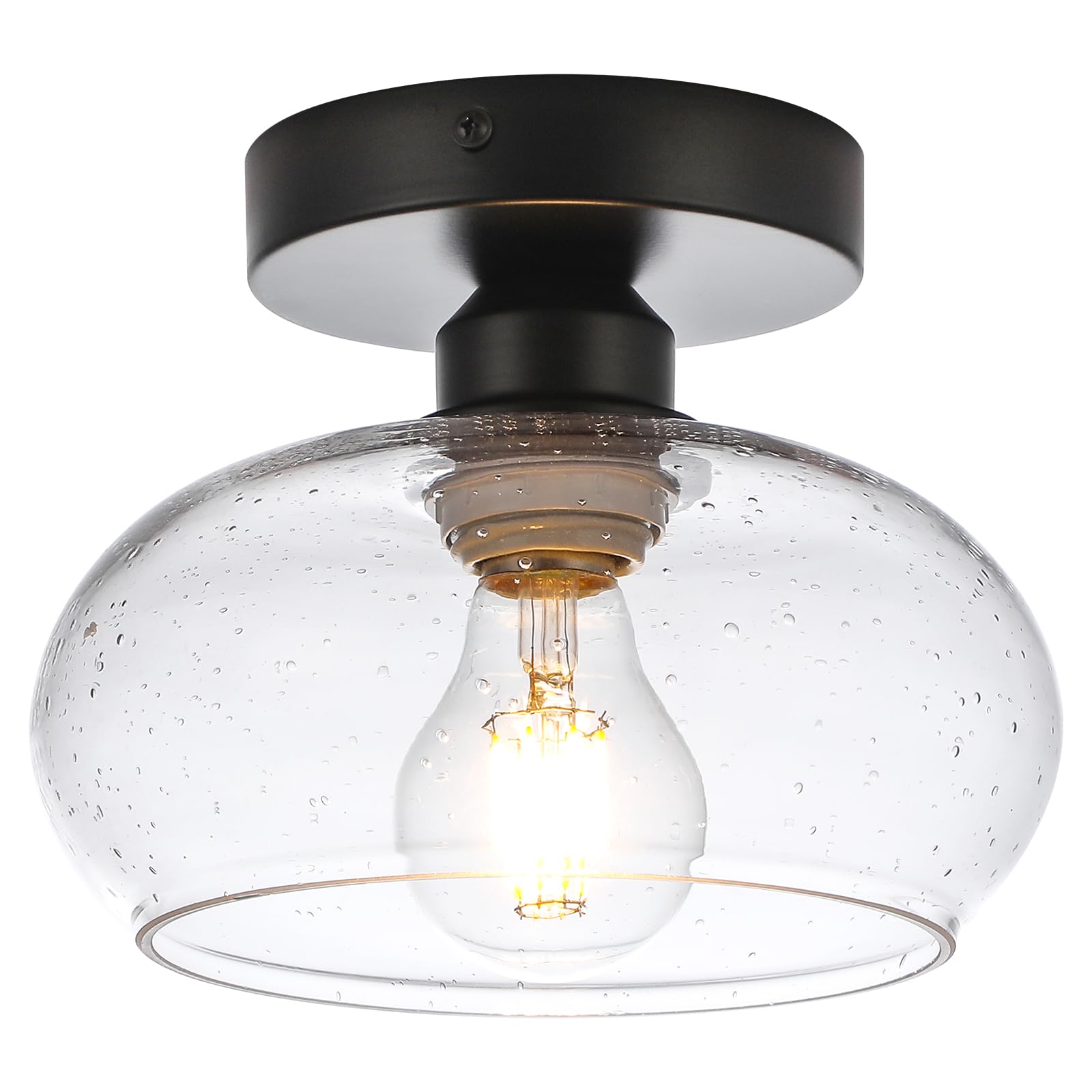 WILON Industrial Semi Flush Mount Ceiling Light, Hallway Light Fixture with Glass Shade, Small Black Kitchen Ceiling Light Fixtu