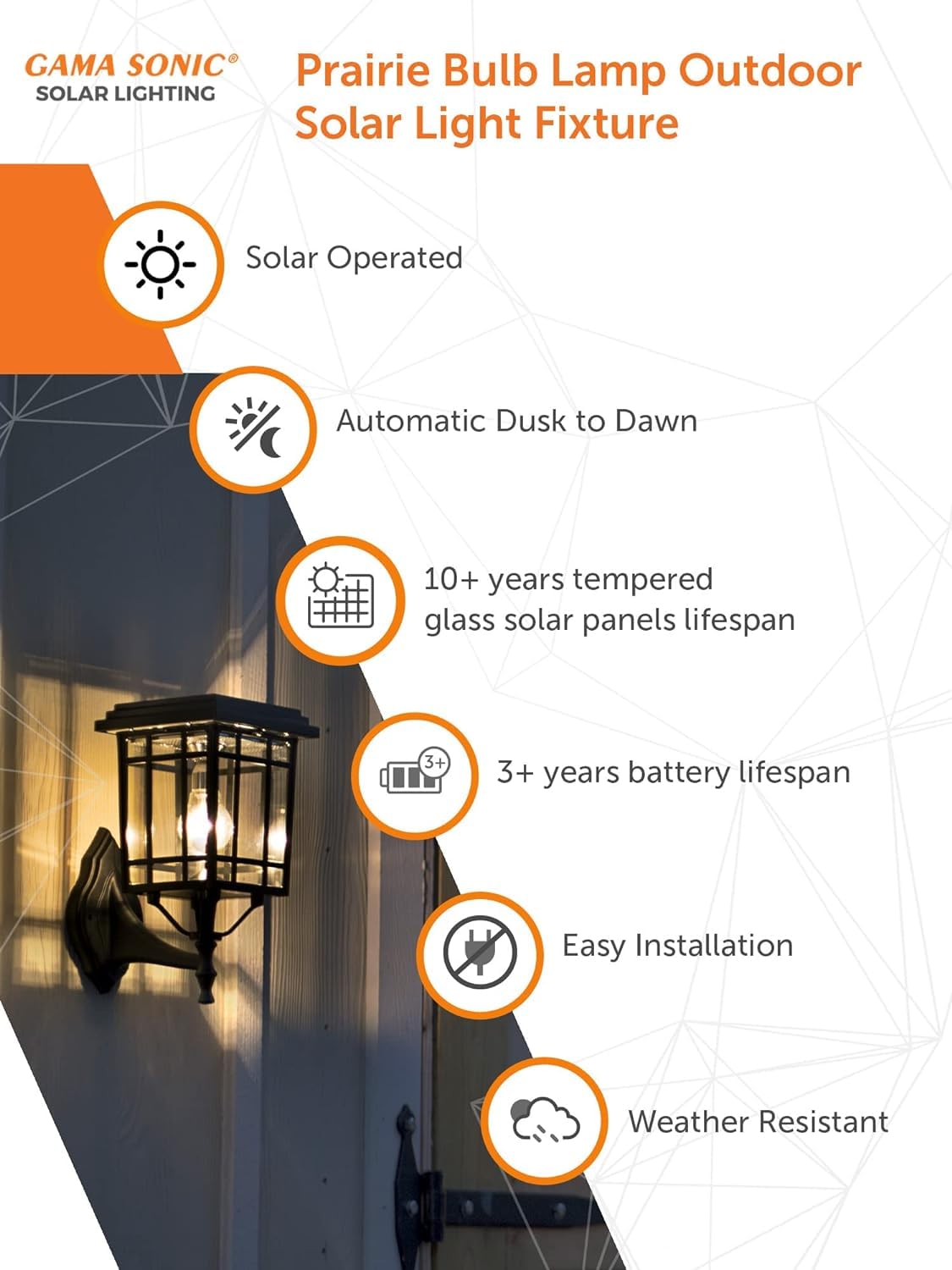 Gama Sonic Prairie Bulb Lamp Outdoor Solar Light Fixture, Pole,Pier, & Wall Mount, Solar Lights Outdoor, Black, 114B033