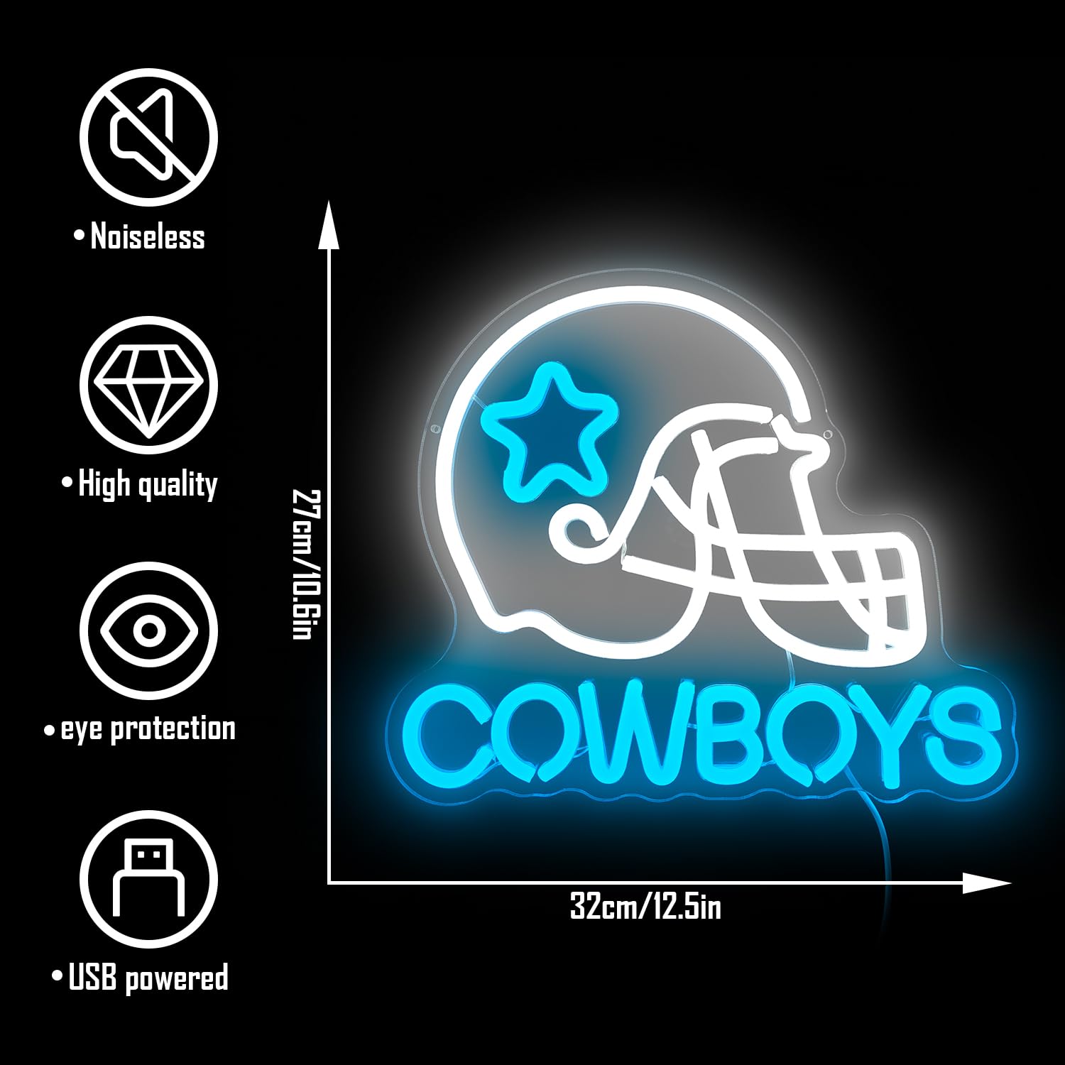 Cowboy Football Neon Sign for Wall Decor Dimmable sports Team Helmet Led Signs Cowboys Neon Light Signs for Man Cave Light Up Si