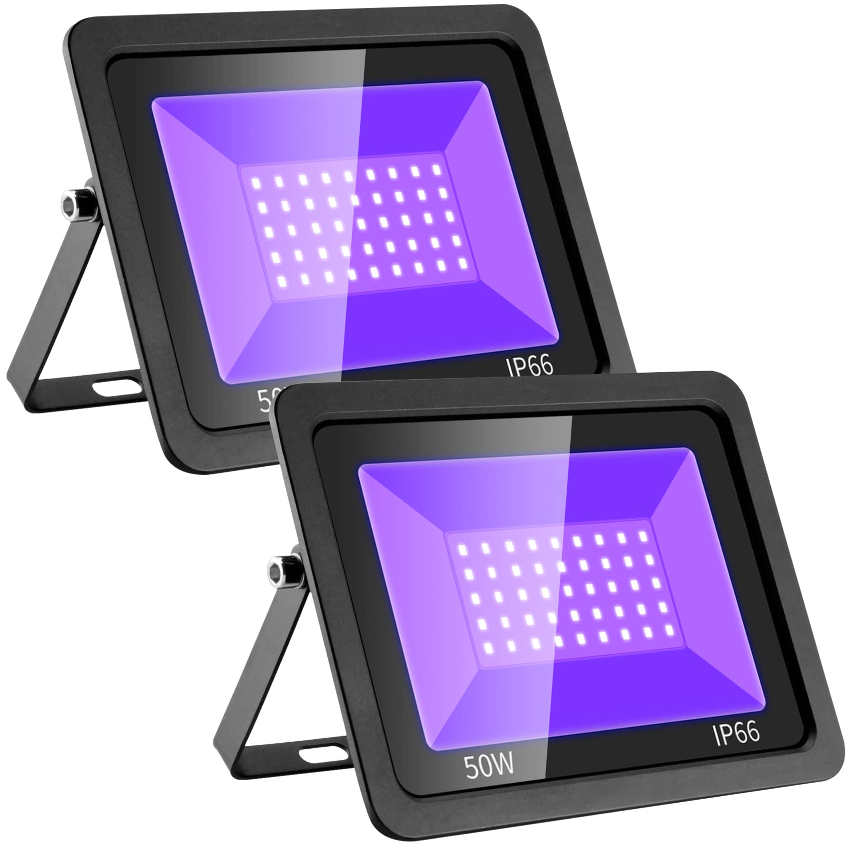 Eleganted 2 Pack 50W LED Black Light, Blacklights Flood Light with Plug and Switch, IP66 Waterproof, for Glow Party, Halloween, 