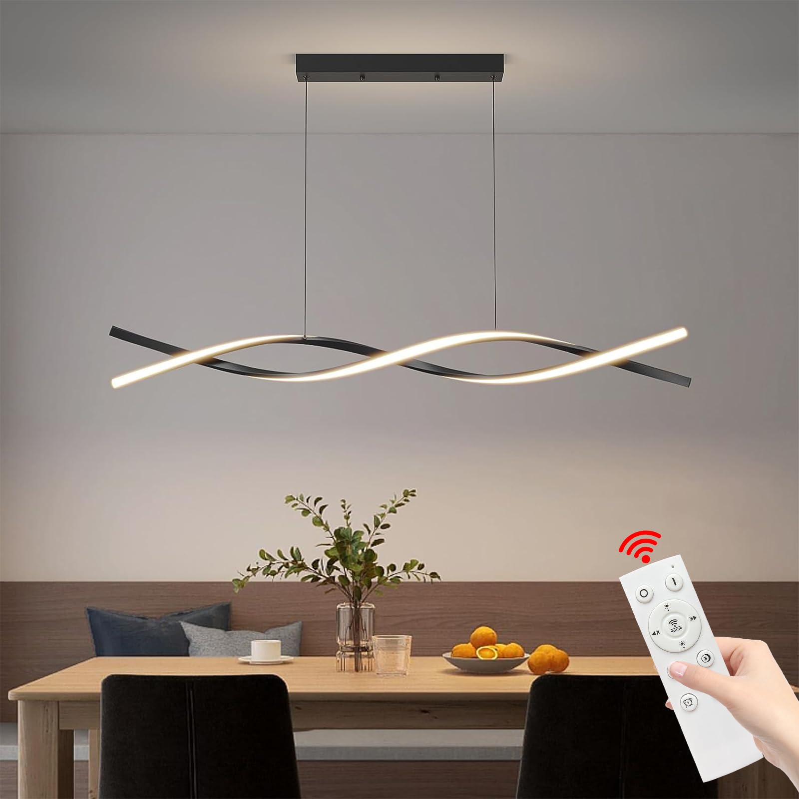 Matven Modern Ceiling Chandelier Light, Acrylic Anti Flicker Pendant Lamp With Remote Control Dimmable 3 Color Mode & Brightness (Warm Cool Neutral Light) For Kitchen Bar Walnut