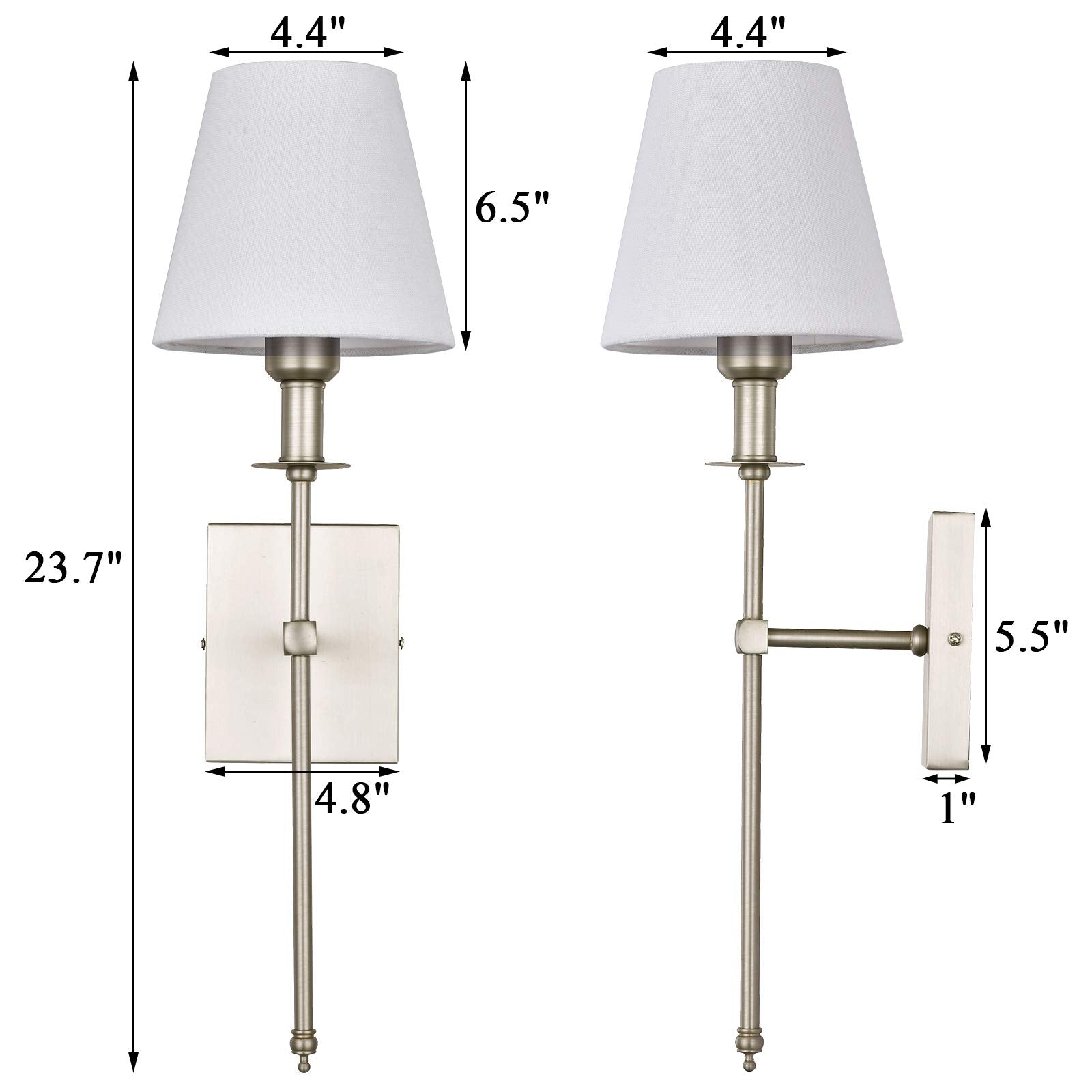 Pauwer Slim Wall Sconce Set of 2 White Fabric Shade Wall Sconce Hardwired Indoor Wall Light Column Stand Bedroom Wall Lamp Bathr